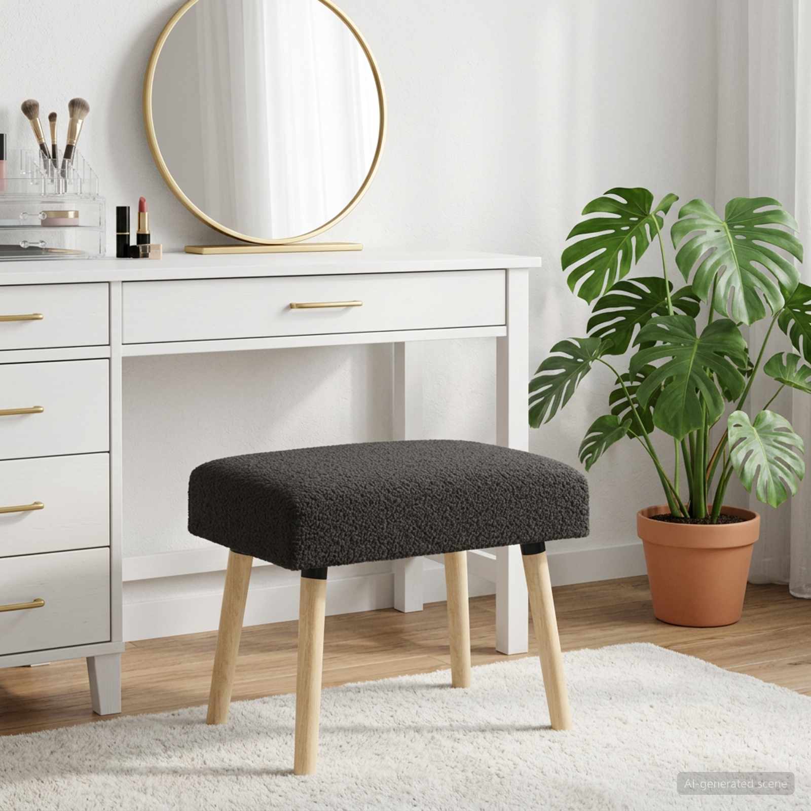 klupa Jednobojno Crna 60 x 40 x 45 cm Bouclé