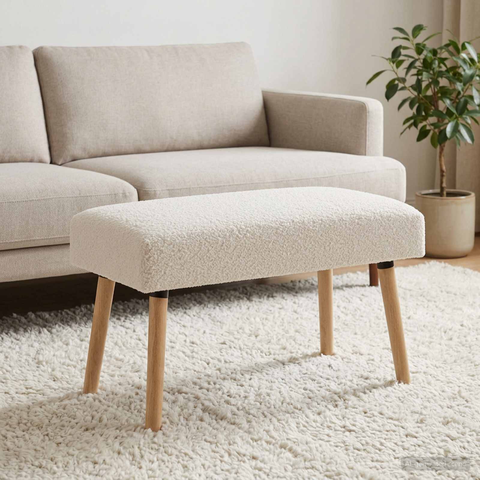 klupa Jednobojno Krem 80 x 40 x 46 cm Bouclé