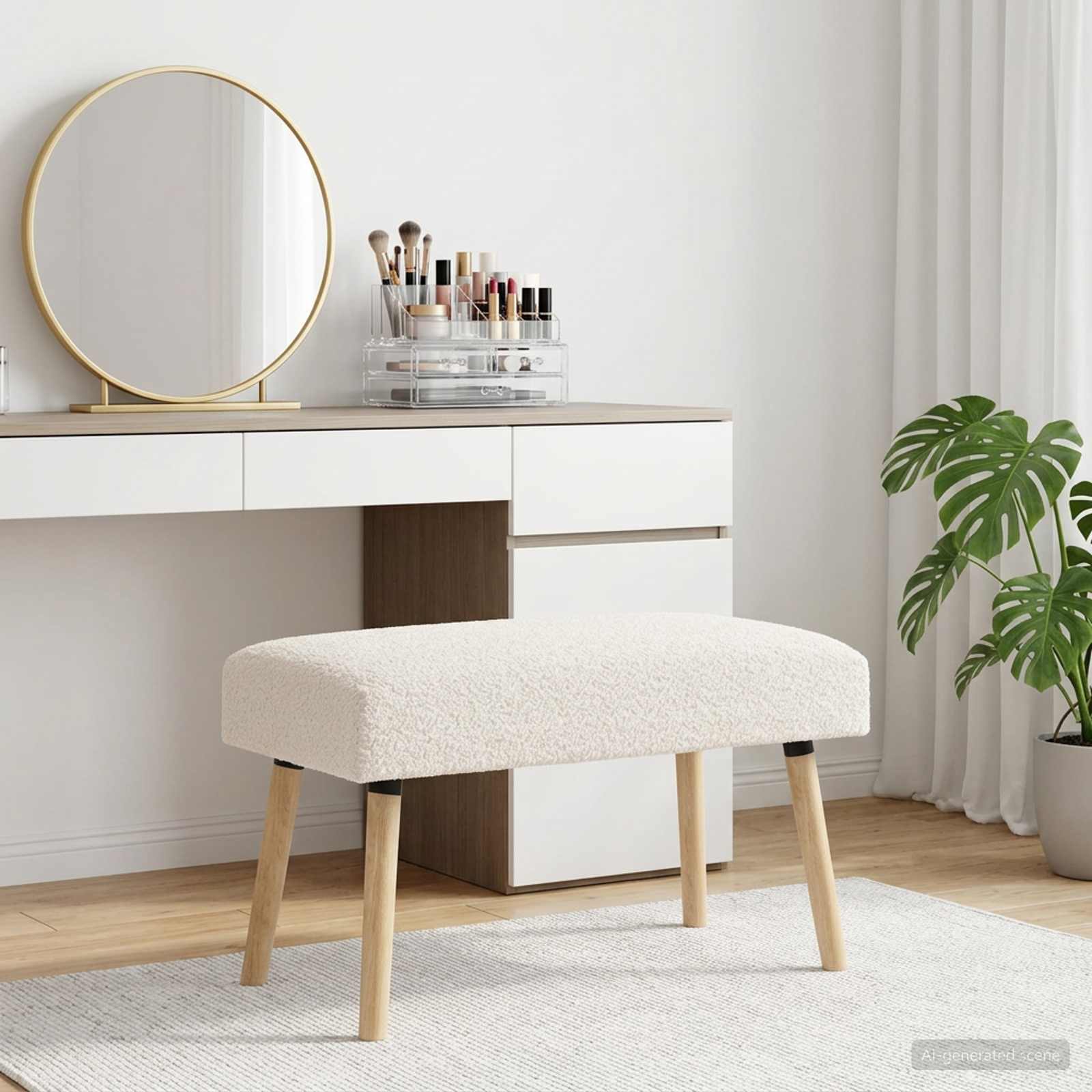 klupa Jednobojno Krem 80 x 40 x 46 cm Bouclé