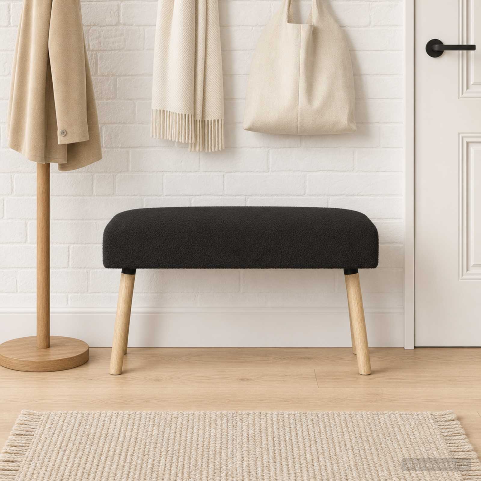 klupa Jednobojno Crna 80 x 40 x 46 cm Bouclé