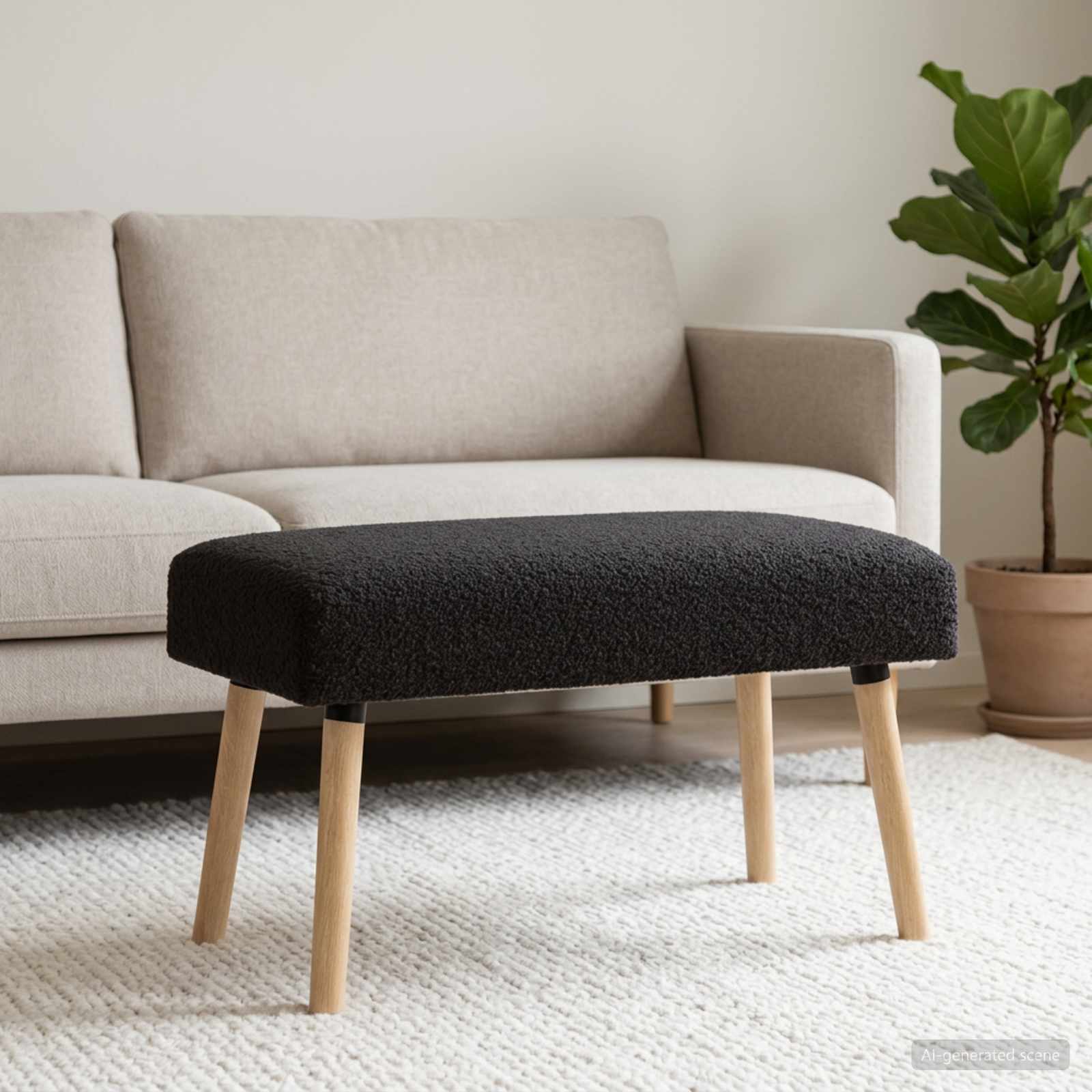 klupa Jednobojno Crna 80 x 40 x 46 cm Bouclé
