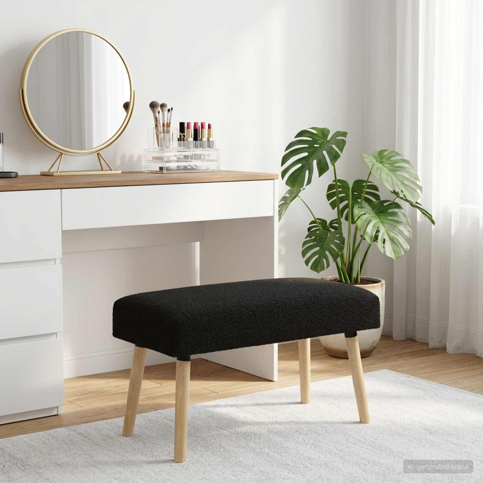 klupa Jednobojno Crna 80 x 40 x 46 cm Bouclé