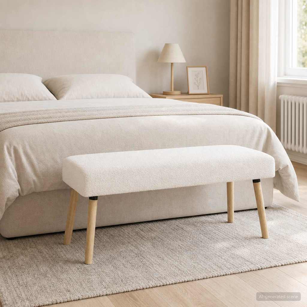 klupa Jednobojno Krem 110 x 40 x 46 cm Bouclé