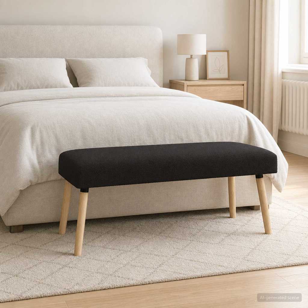 klupa Jednobojno Crna 110 x 40 x 46 cm Bouclé