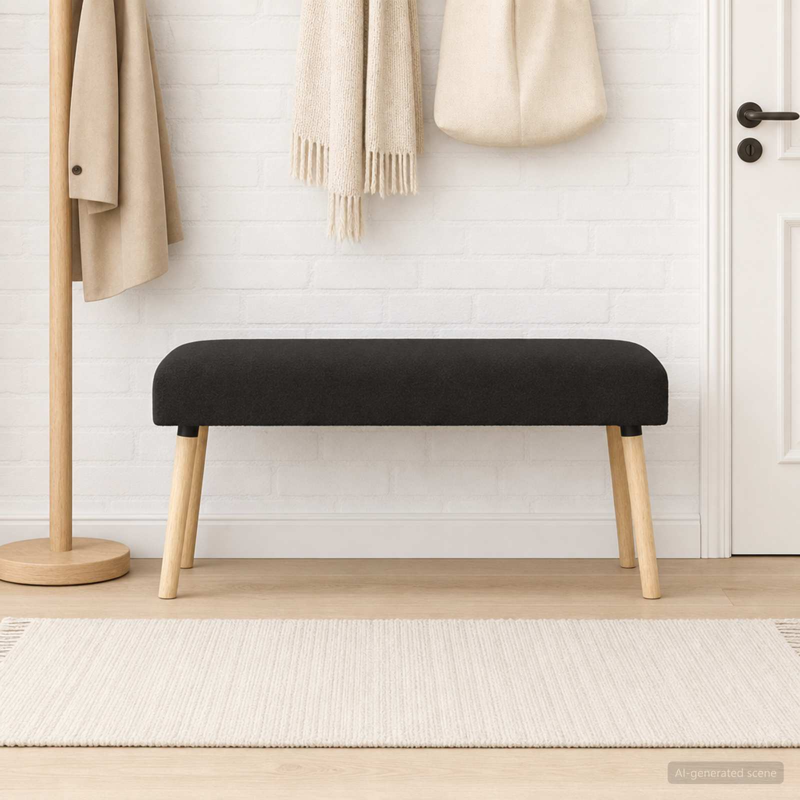 klupa Jednobojno Crna 110 x 40 x 46 cm Bouclé