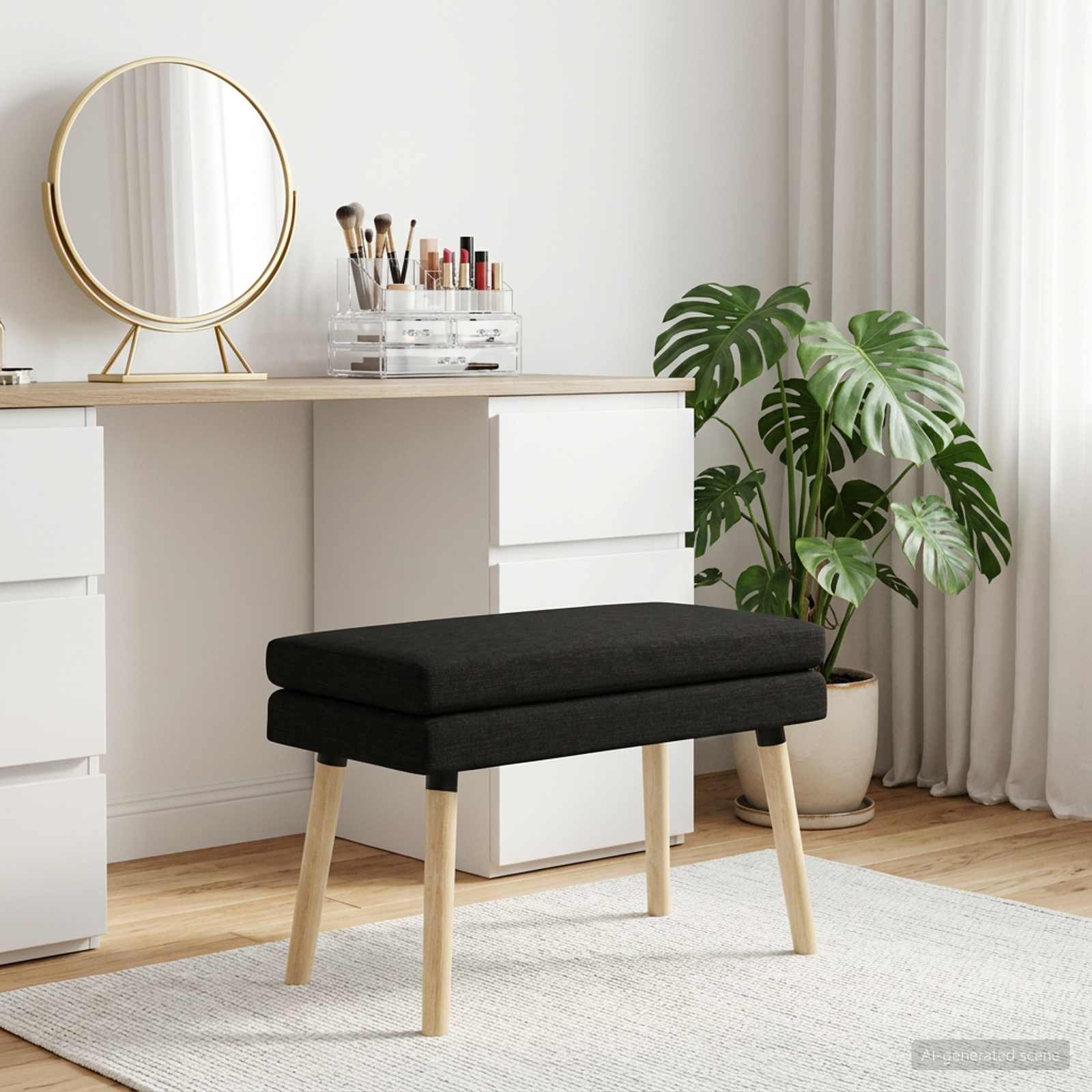 Klupa s dvostrukim slojem Crna 80 x 40 x 47 cm Tkanina