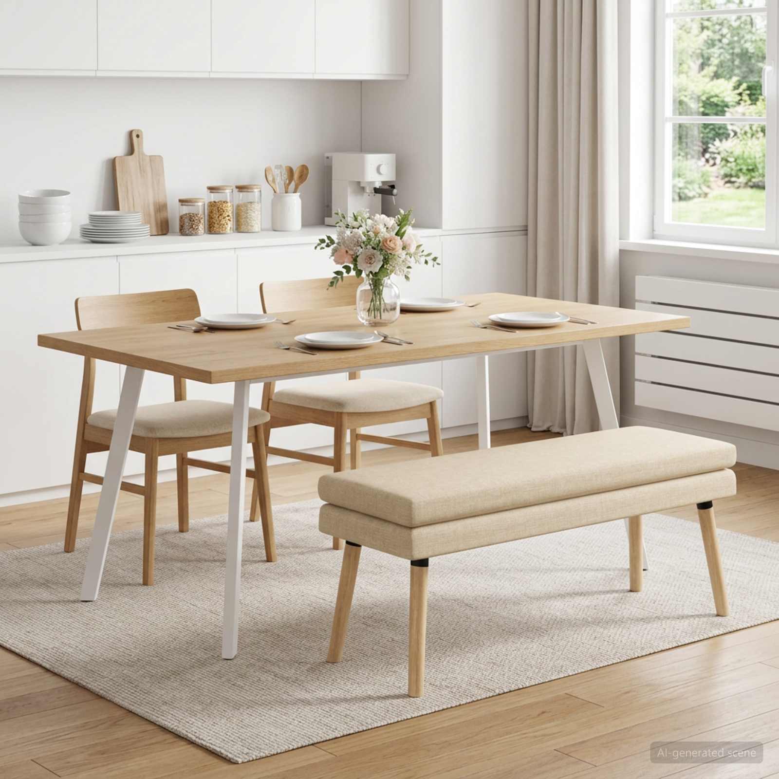 Klupa s dvostrukim slojem Krem 110 x 40 x 47 cm Tkanina