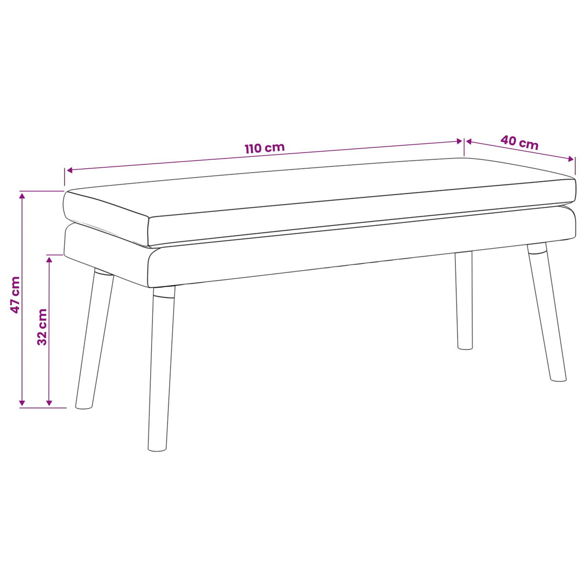 Klupa s dvostrukim slojem Krem 110 x 40 x 47 cm Tkanina