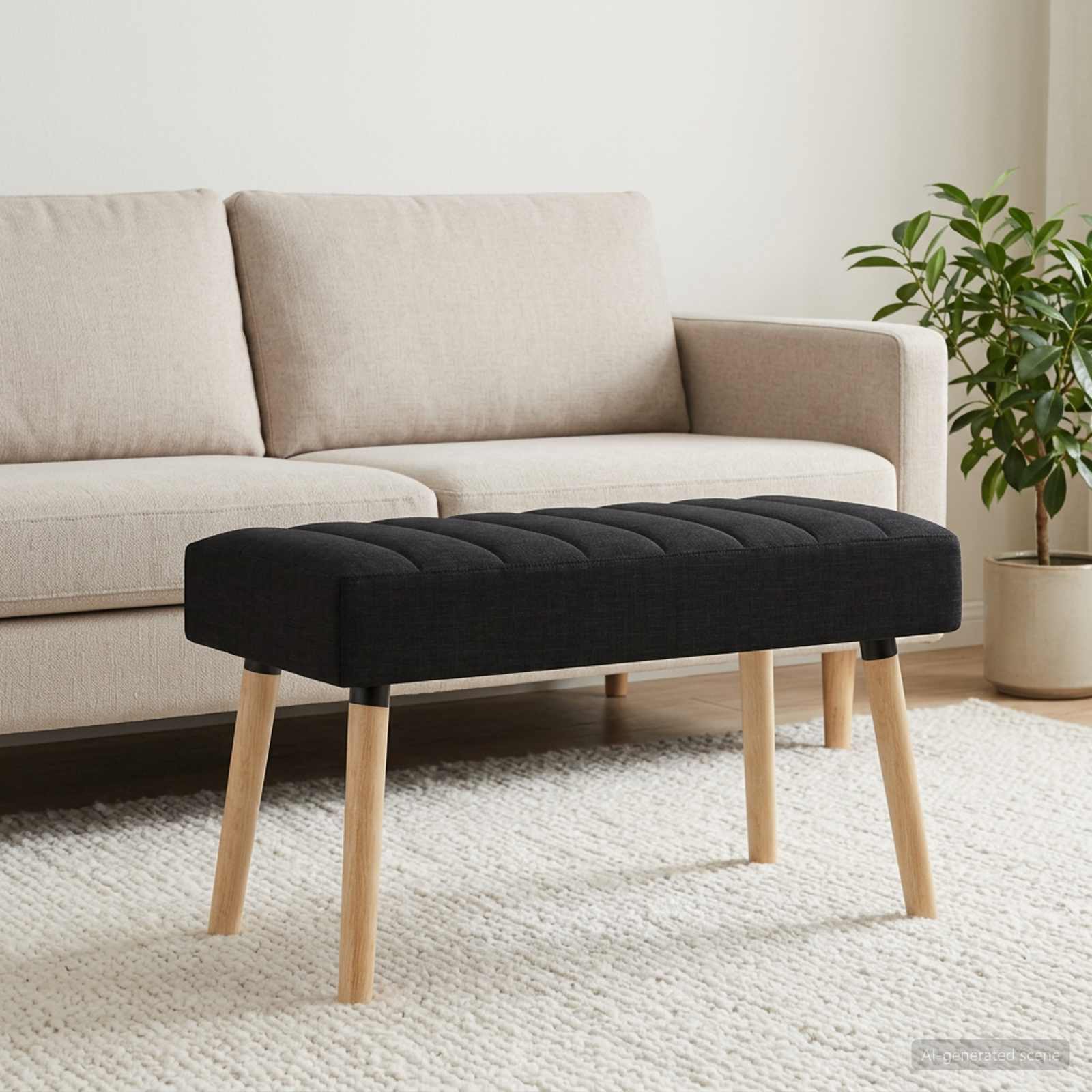 Klupa s utorima Crna 80 x 40 x 46 cm Tkanina
