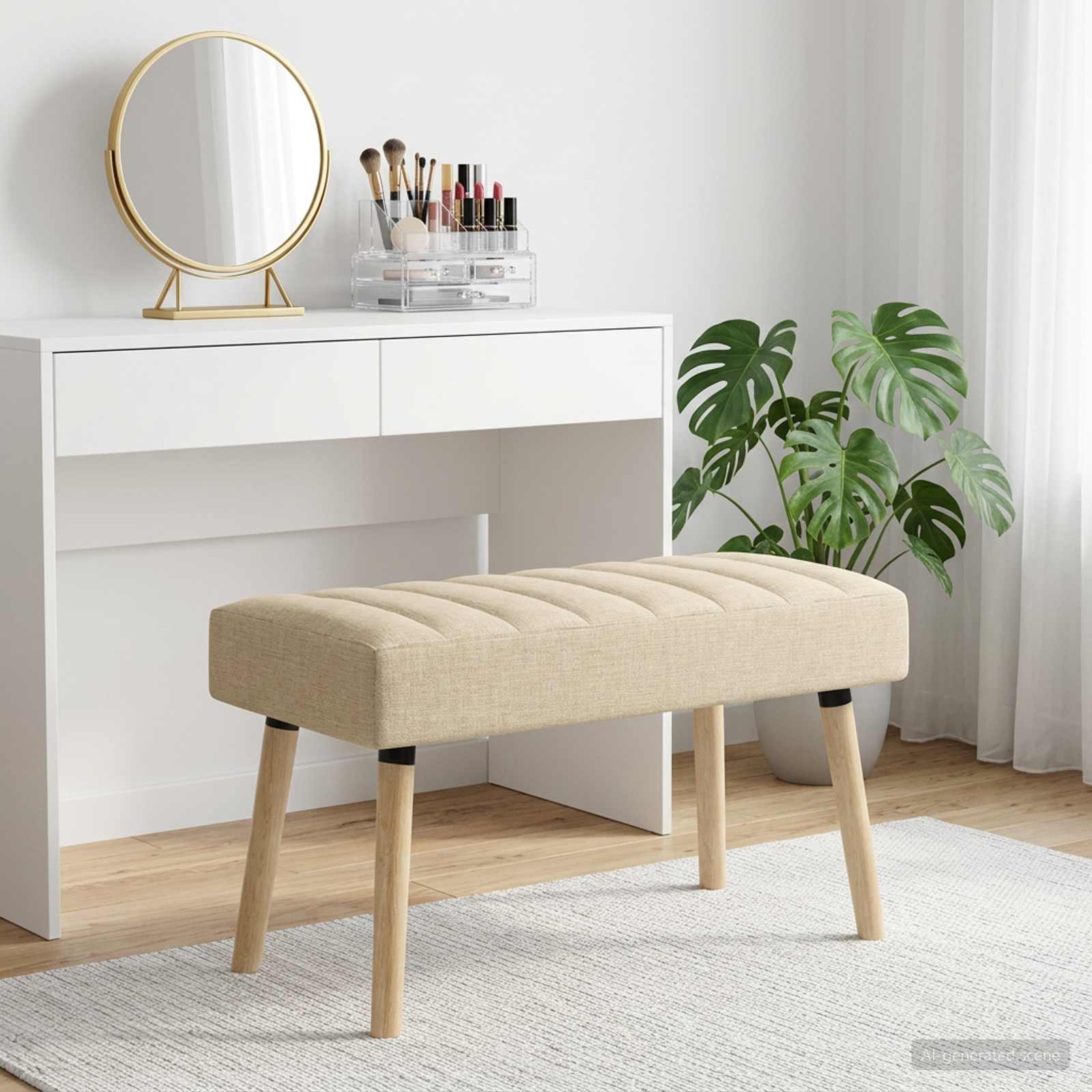 Klupa s utorima Krem 80 x 40 x 46 cm Tkanina