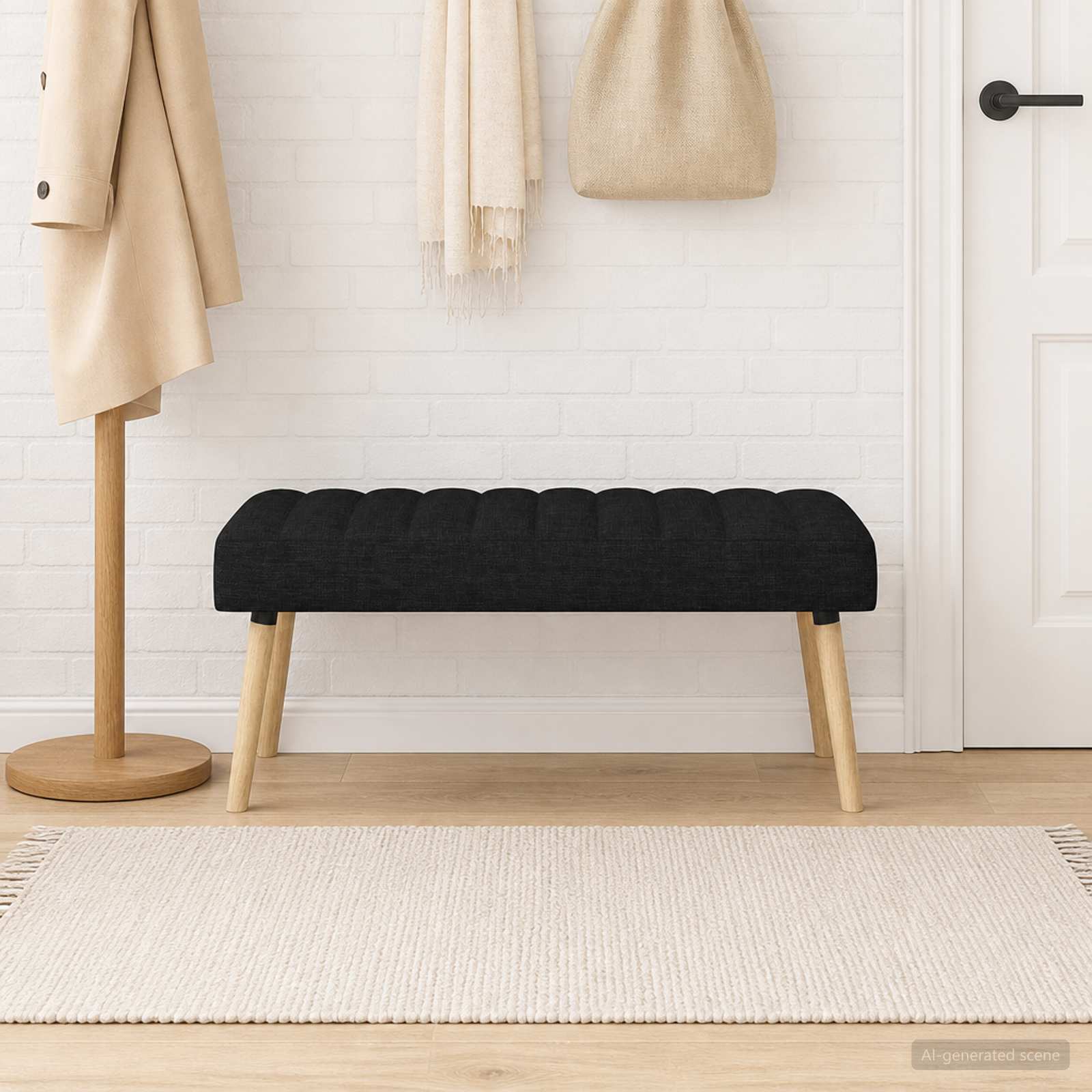Klupa s utorima Crna 110 x 40 x 46 cm Tkanina