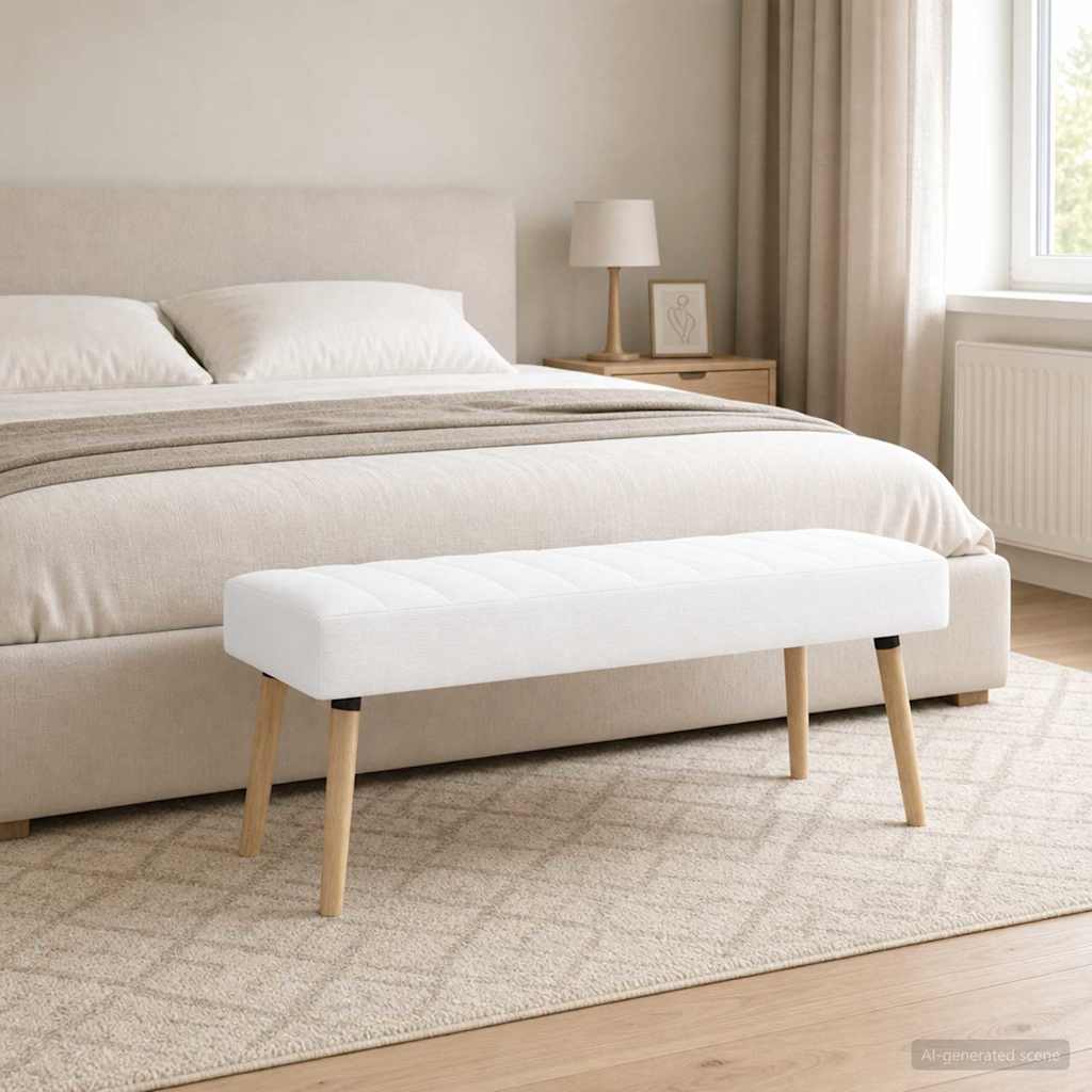 Klupa s utorima Bijela 110 x 40 x 46 cm Tkanina