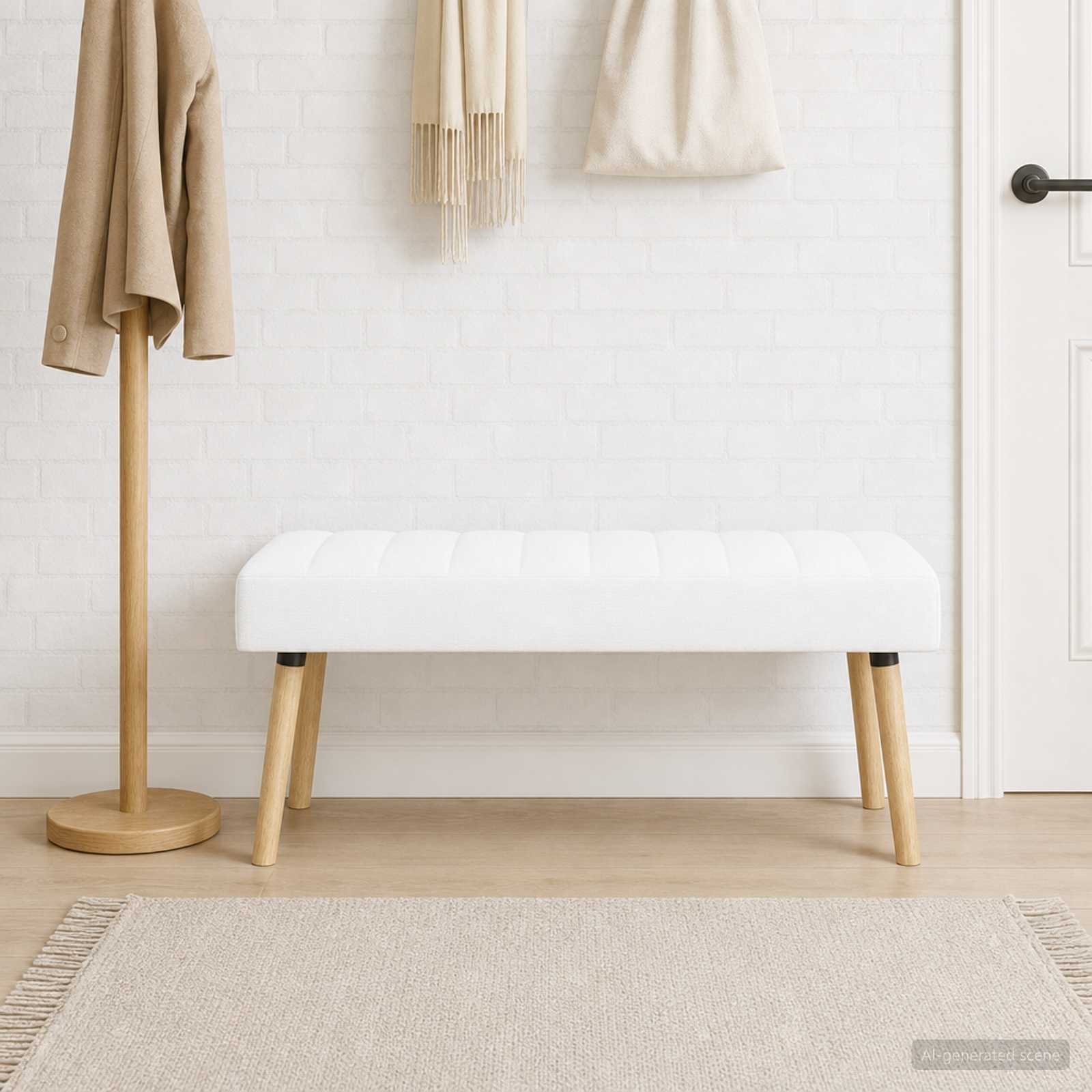 Klupa s utorima Bijela 110 x 40 x 46 cm Tkanina