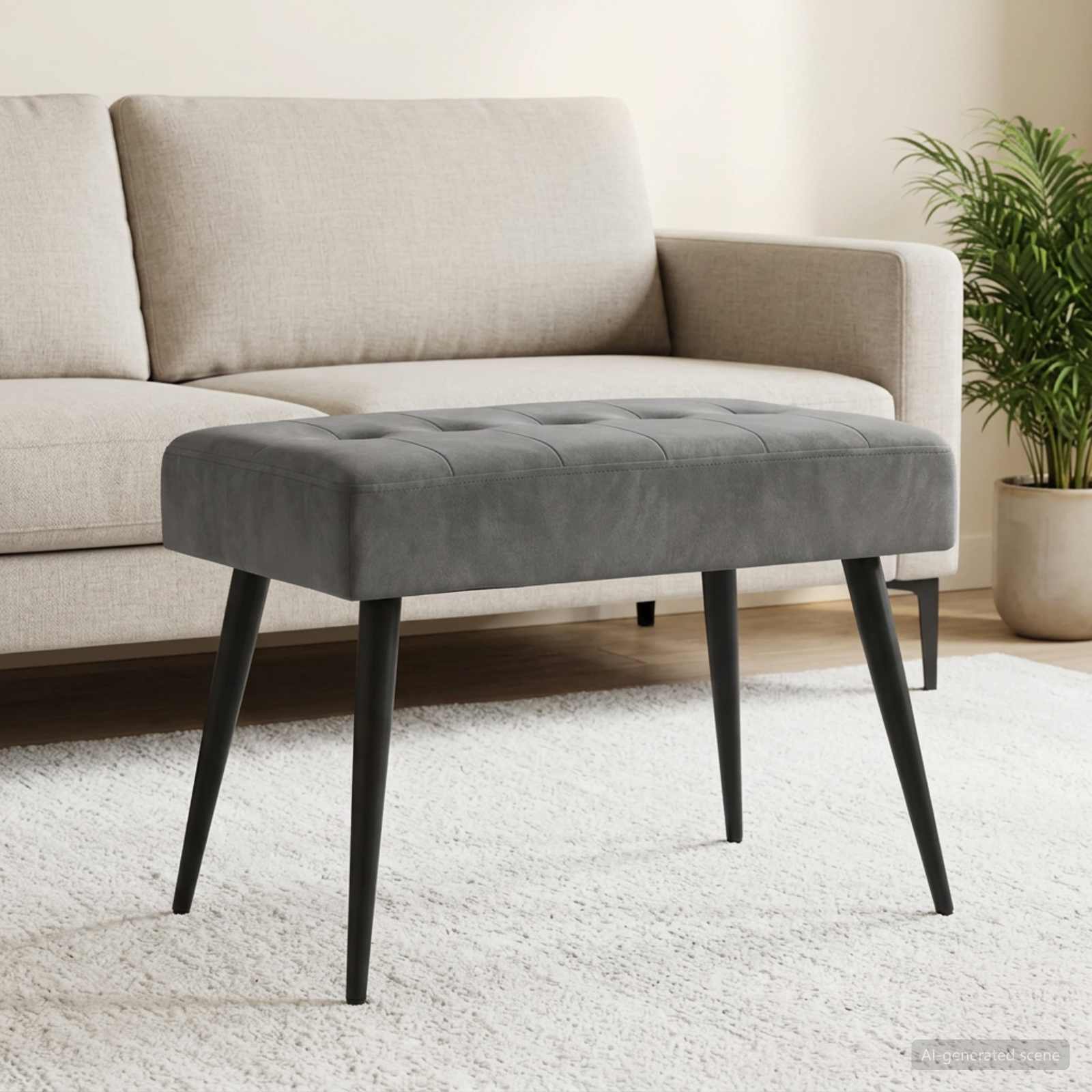 Klupa s gumbastim tkanjem Tamnosiva 60 x 40 x 45 cm Baršun
