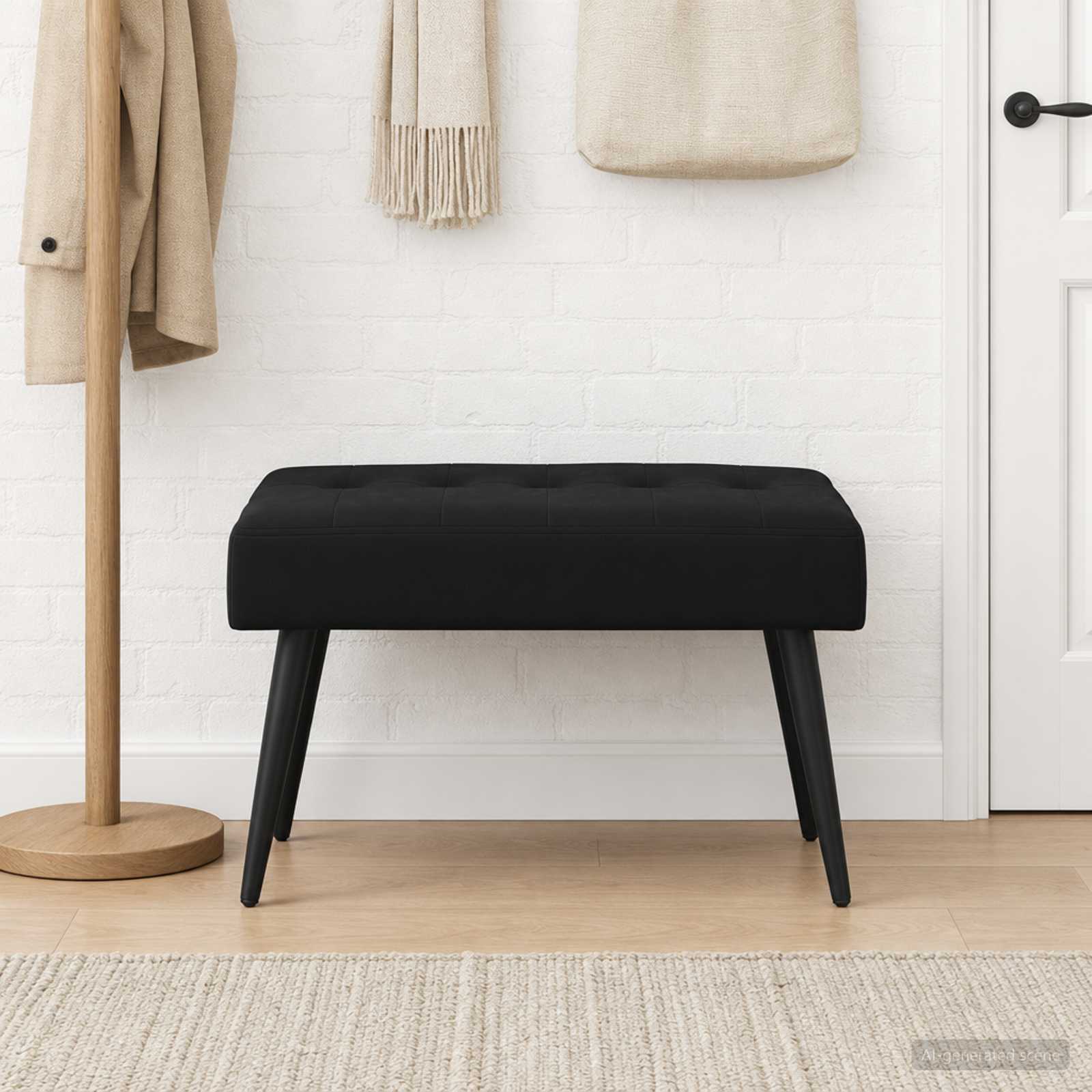 Klupa s gumbastim tkanjem Crna 60 x 40 x 45 cm Baršun