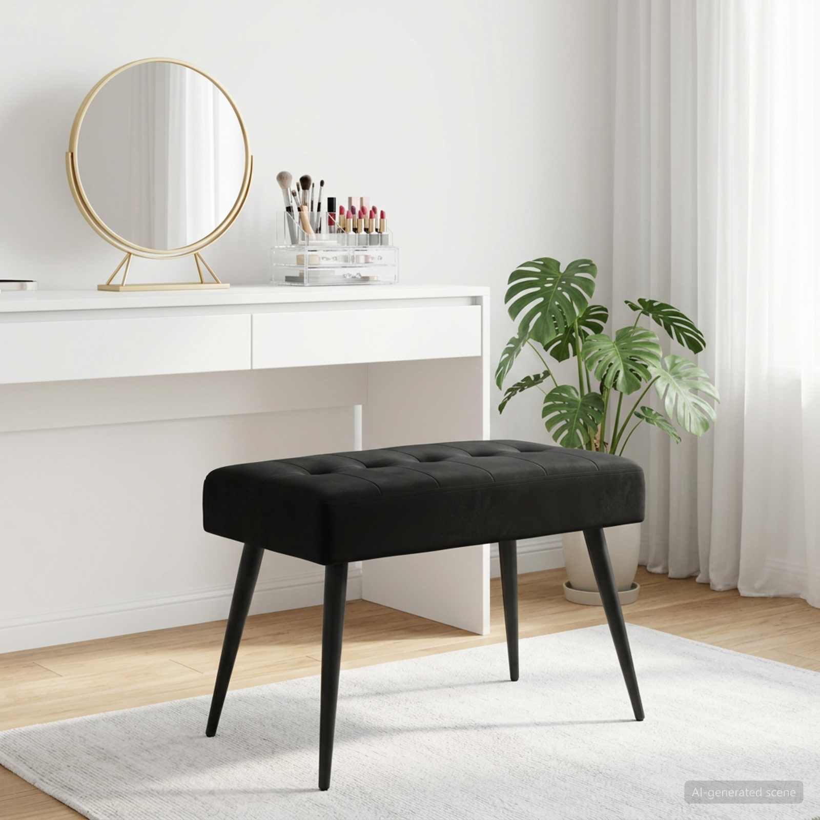 Klupa s gumbastim tkanjem Crna 60 x 40 x 45 cm Baršun
