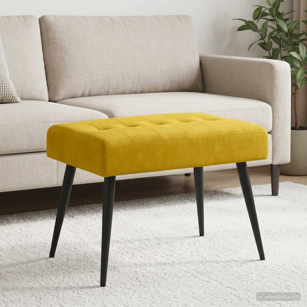 Klupa s gumbastim tkanjem Žuta 60 x 40 x 45 cm Baršun