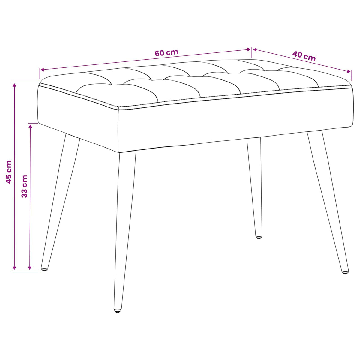 Klupa s gumbastim tkanjem Krem 60 x 40 x 45 cm Baršun