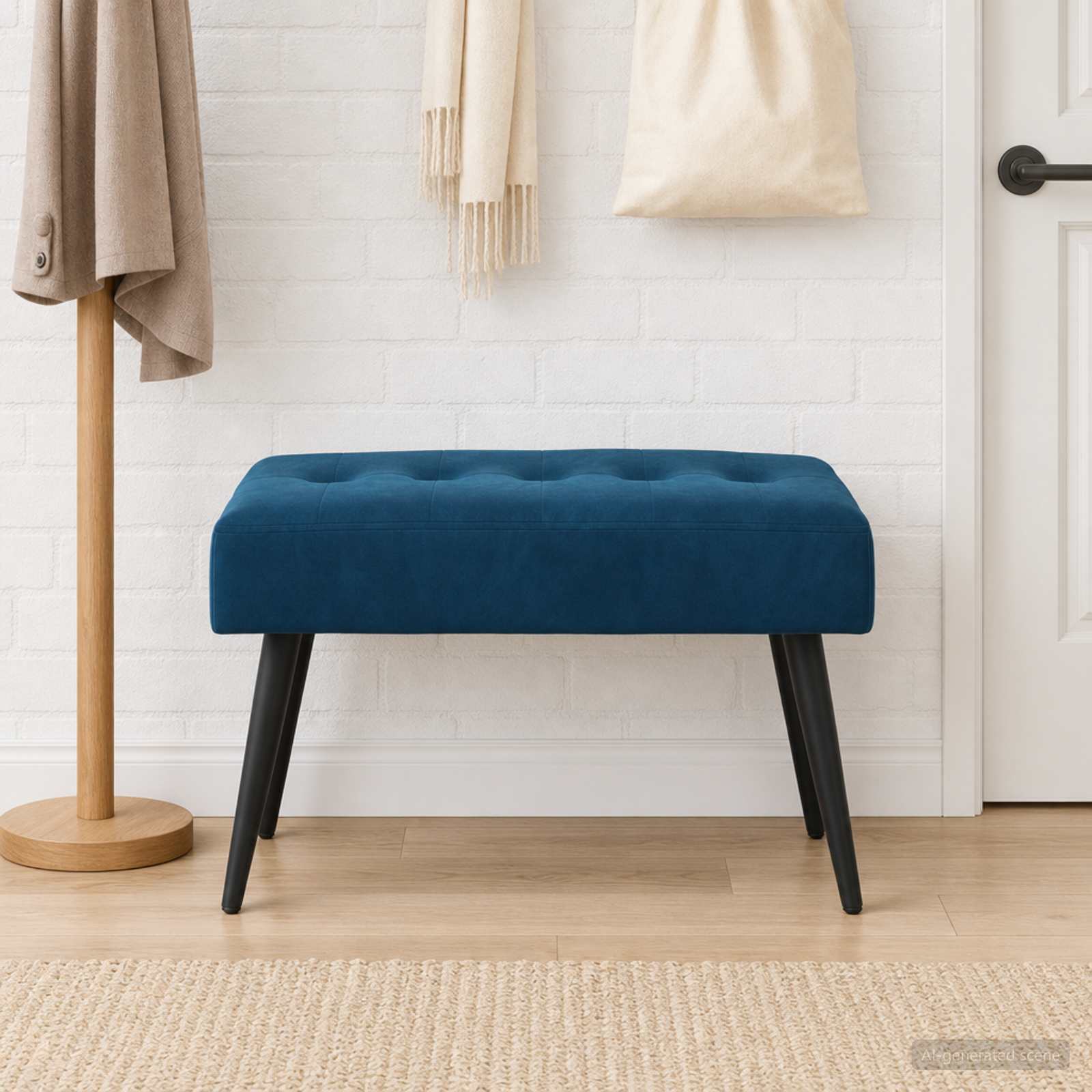 Klupa s gumbastim tkanjem Plava 60 x 40 x 45 cm Baršun