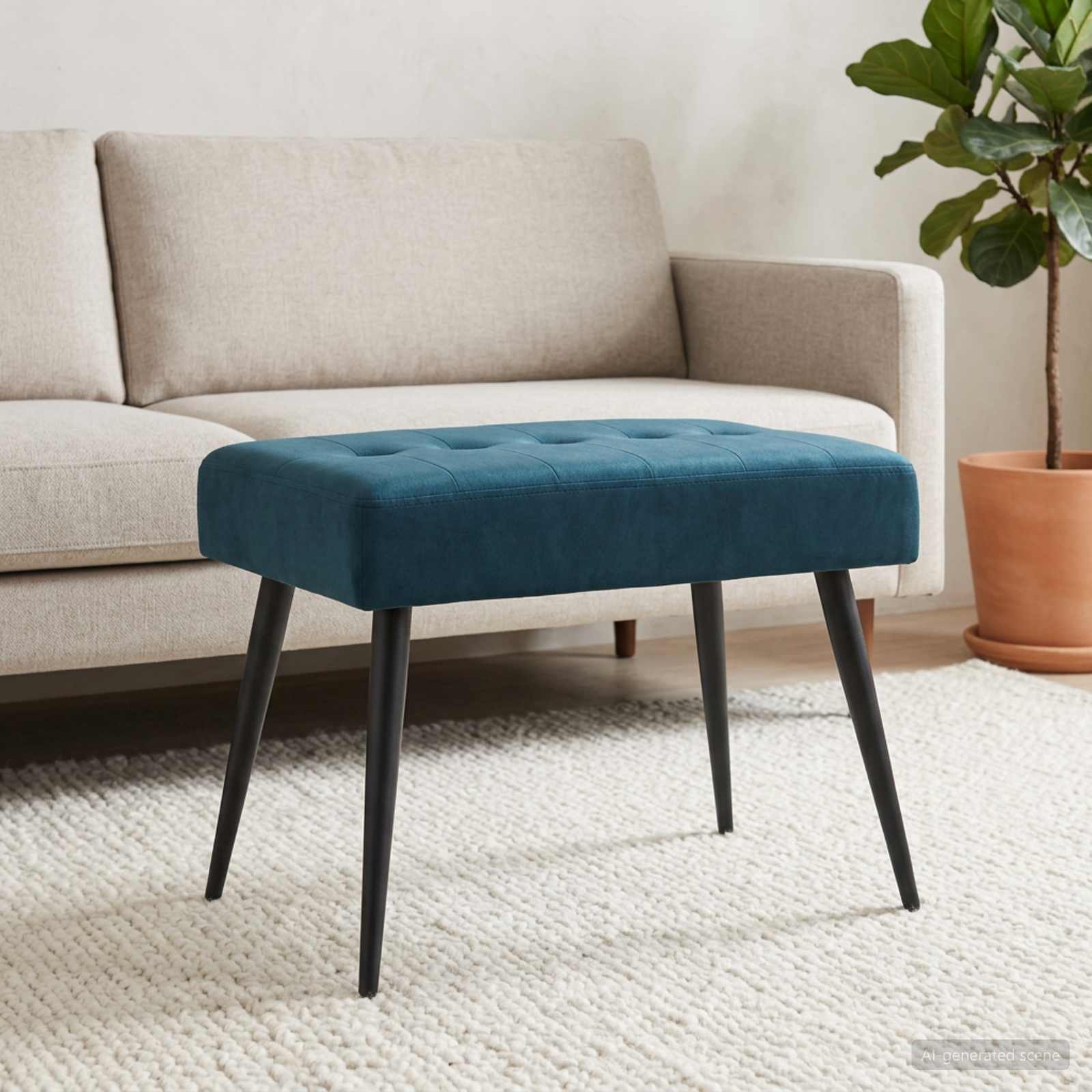 Klupa s gumbastim tkanjem Plava 60 x 40 x 45 cm Baršun