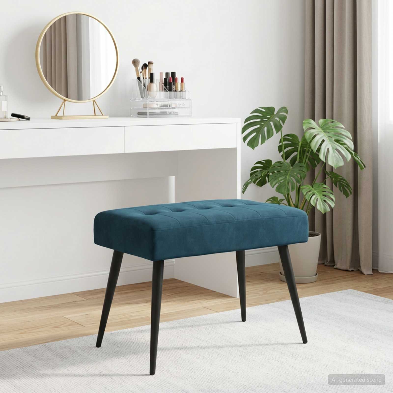 Klupa s gumbastim tkanjem Plava 60 x 40 x 45 cm Baršun