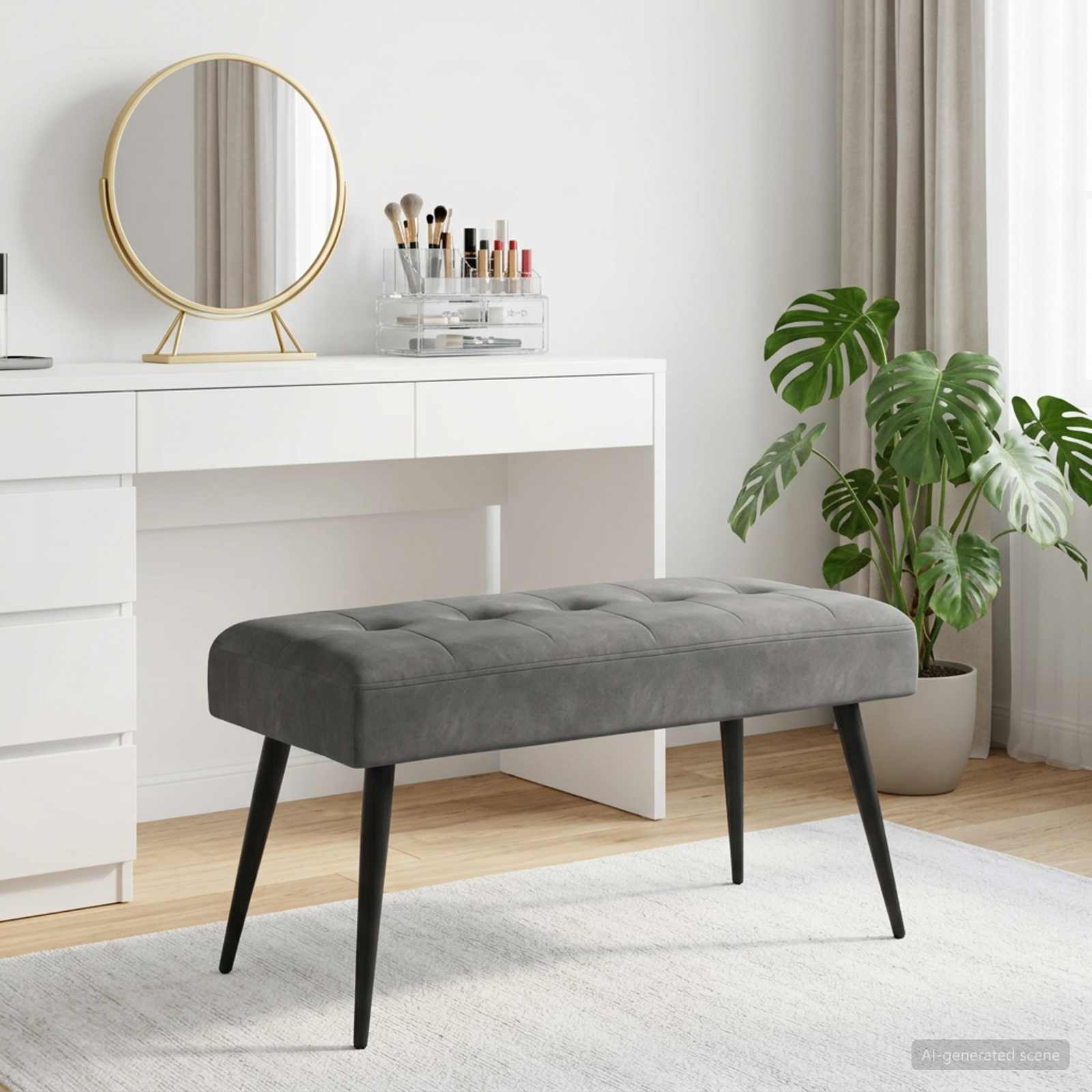 Klupa s gumbastim tkanjem Tamnosiva 80 x 40 x 46 cm Baršun