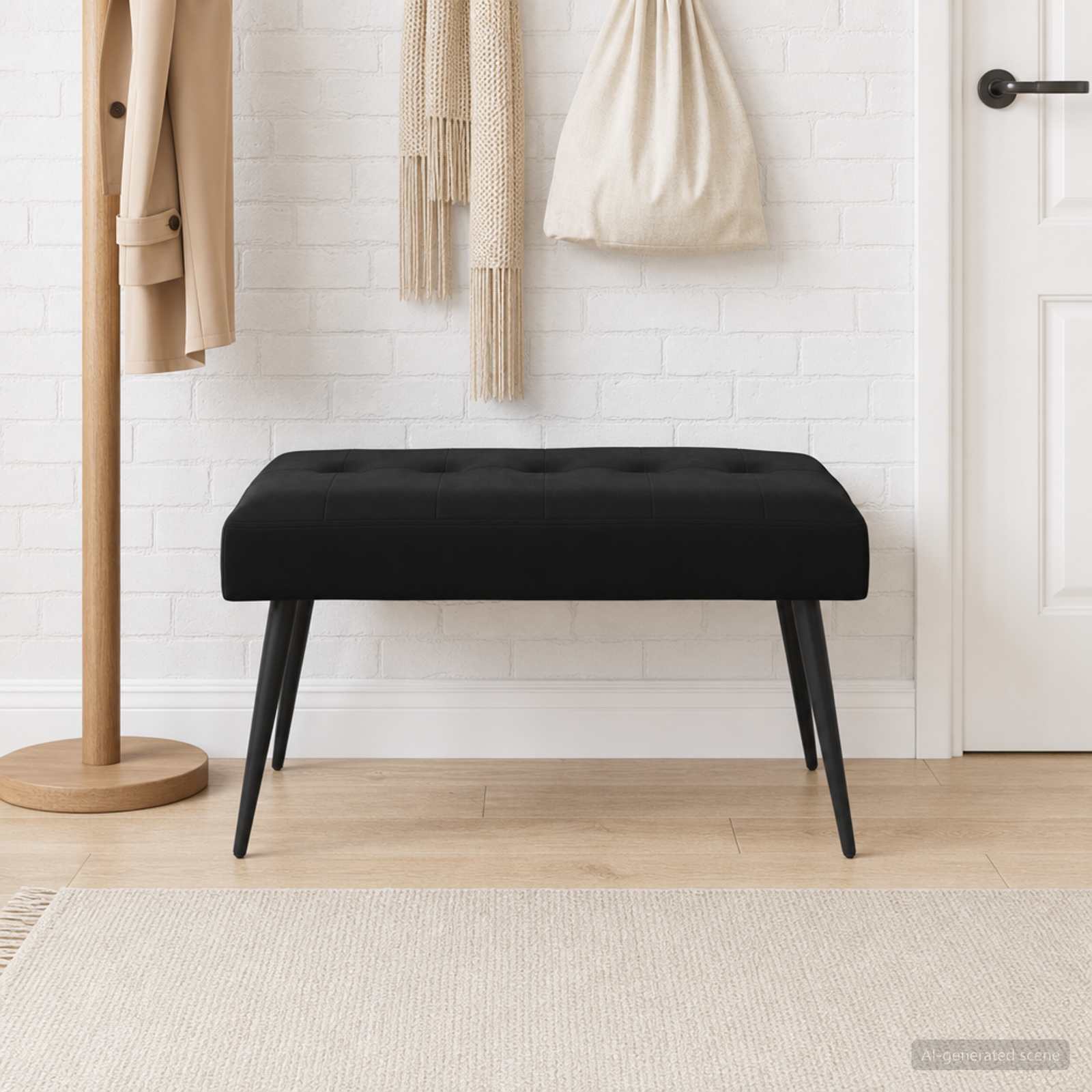 Klupa s gumbastim tkanjem Crna 80 x 40 x 46 cm Baršun