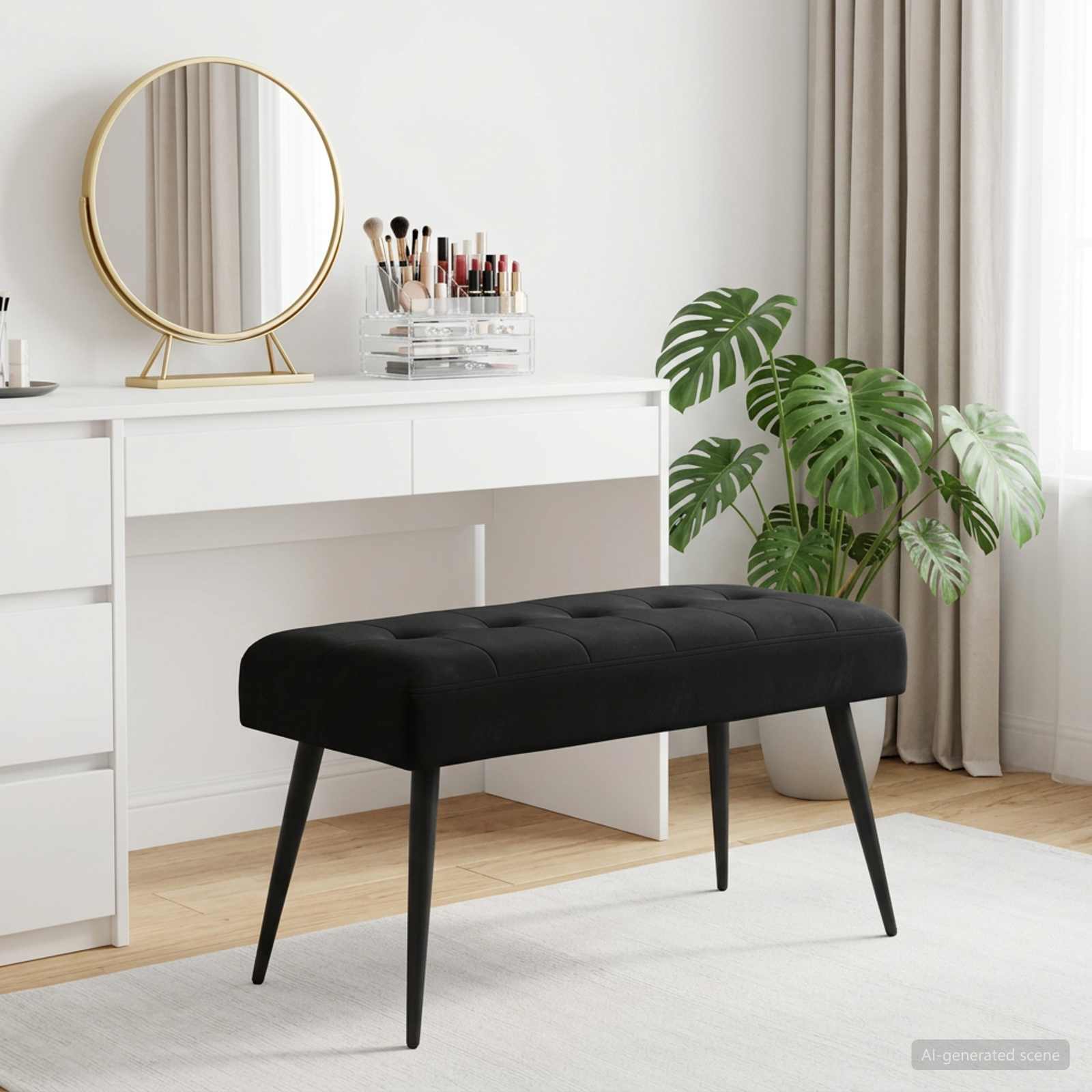 Klupa s gumbastim tkanjem Crna 80 x 40 x 46 cm Baršun