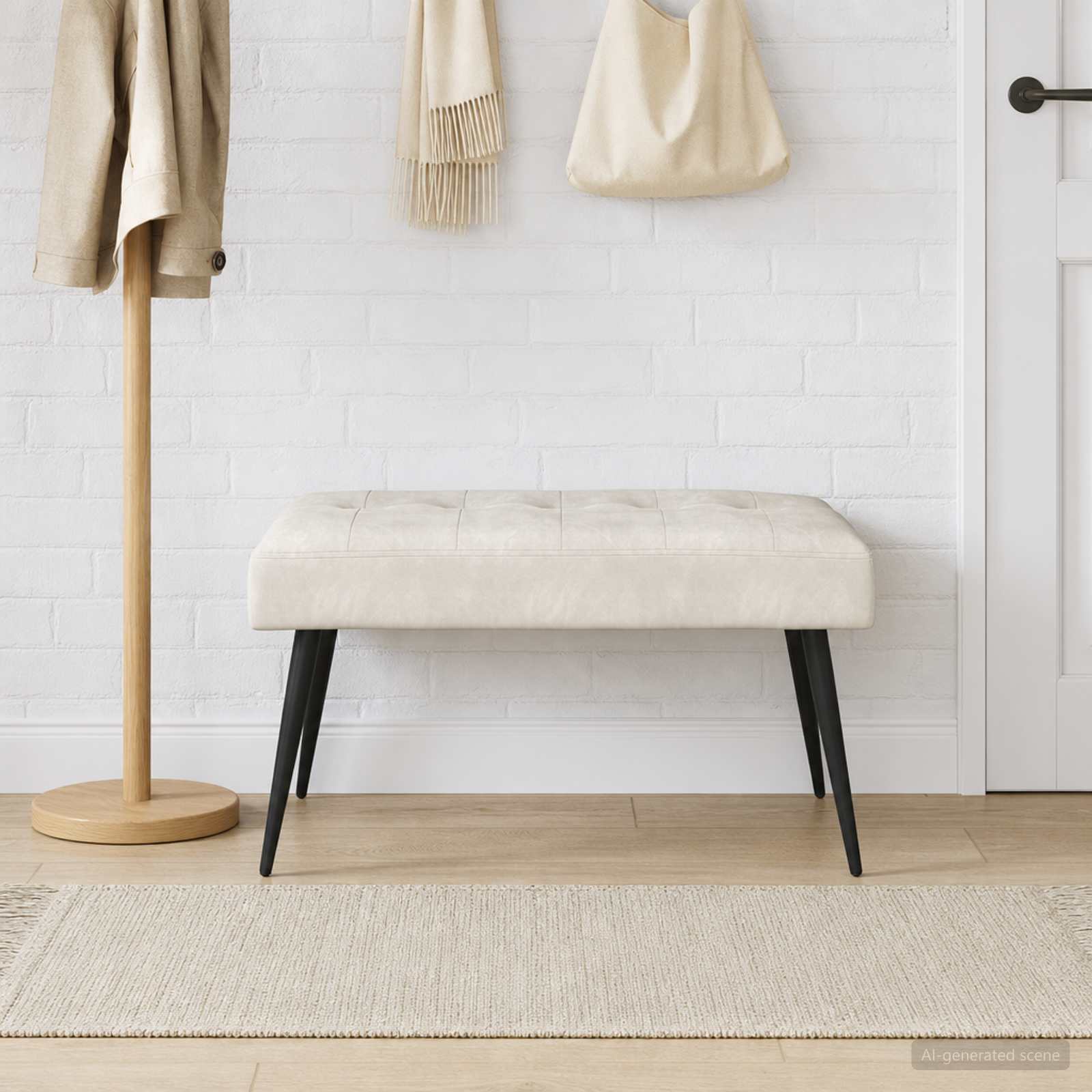 Klupa s gumbastim tkanjem Krem 80 x 40 x 46 cm Baršun