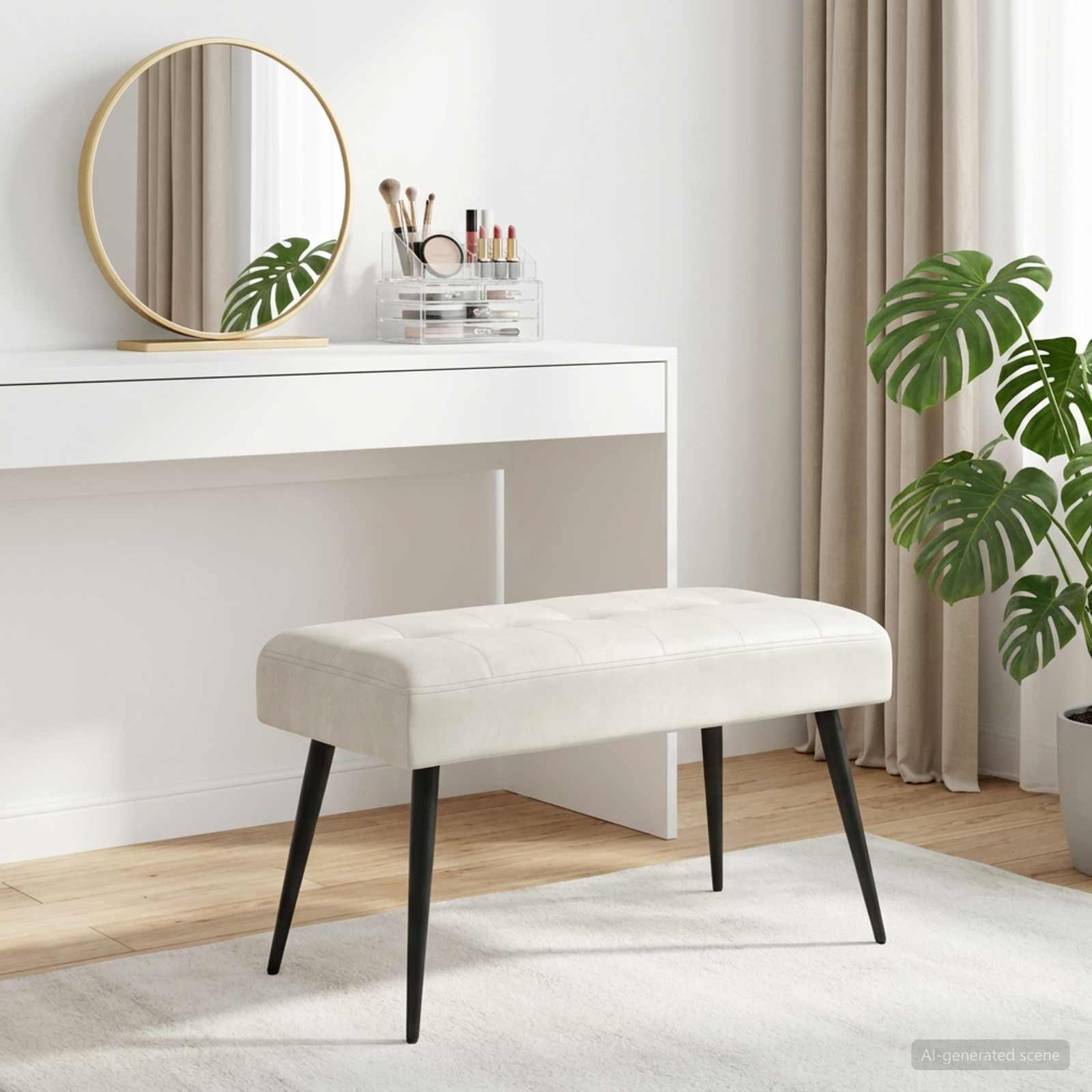 Klupa s gumbastim tkanjem Krem 80 x 40 x 46 cm Baršun