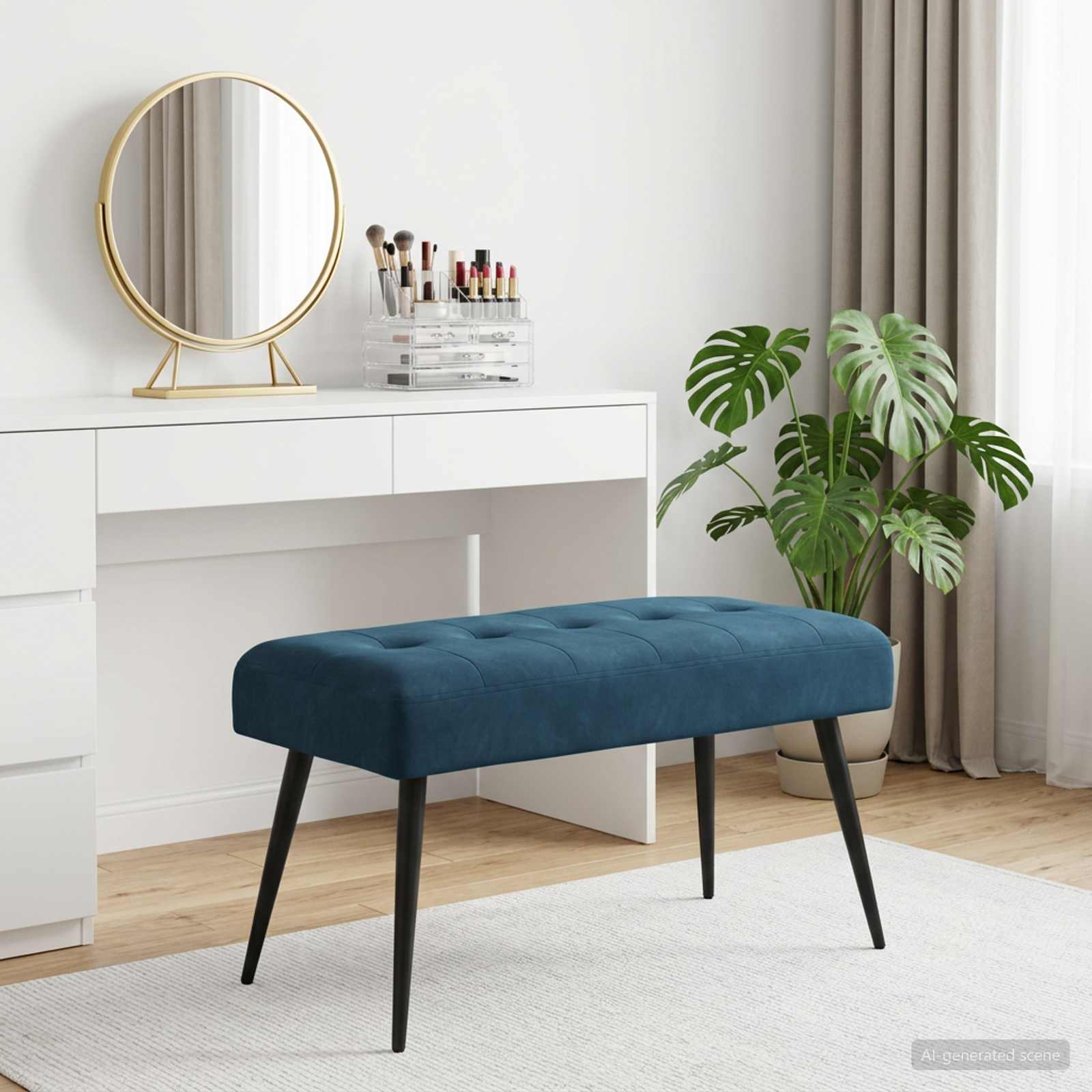 Klupa s gumbastim tkanjem Plava 80 x 40 x 46 cm Baršun