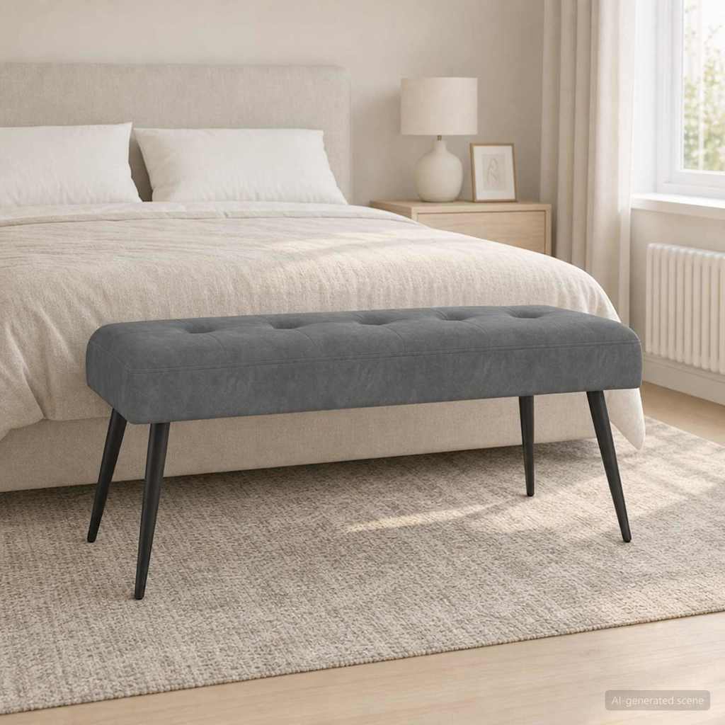 Klupa s gumbastim tkanjem Tamnosiva 110 x 40 x 46 cm Baršun