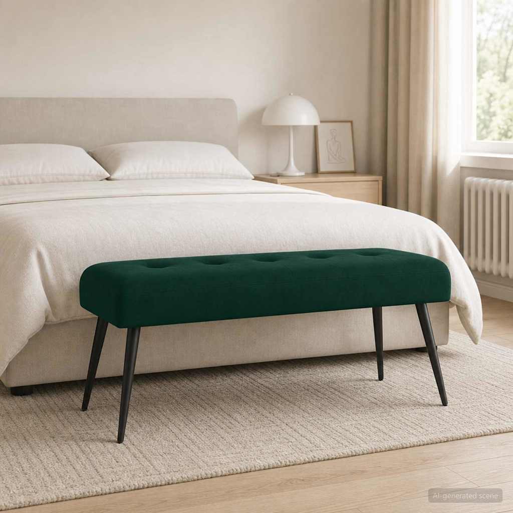 Klupa s gumbastim tkanjem Tamnozelena 110 x 40 x 46 cm Baršun