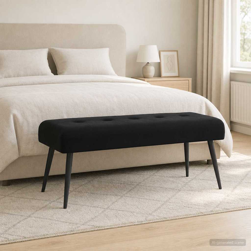 Klupa s gumbastim tkanjem Crna 110 x 40 x 46 cm Baršun