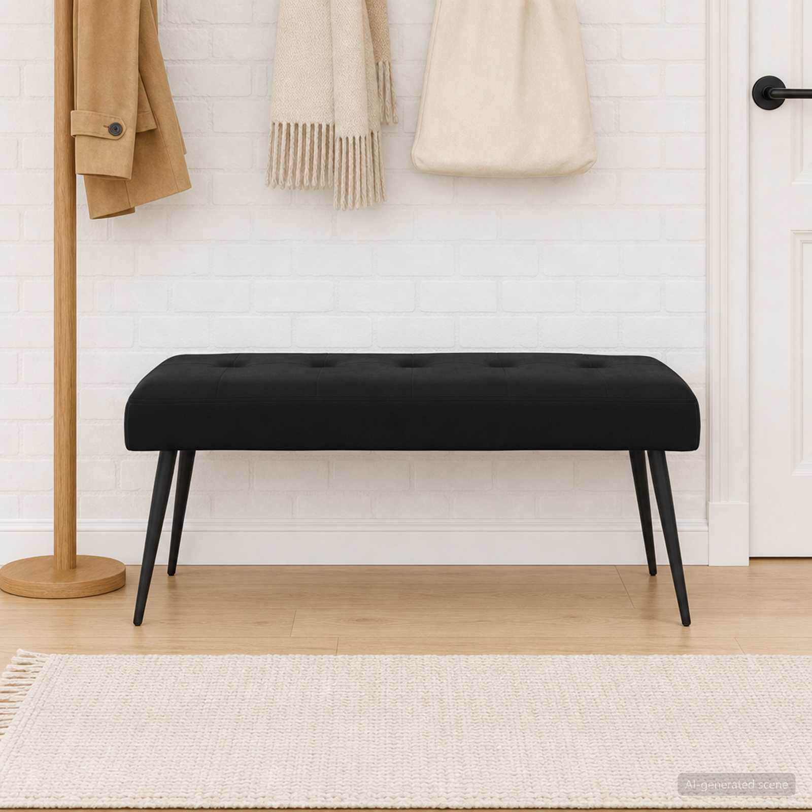 Klupa s gumbastim tkanjem Crna 110 x 40 x 46 cm Baršun