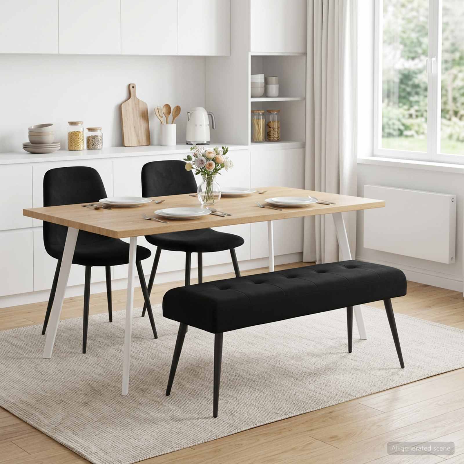 Klupa s gumbastim tkanjem Crna 110 x 40 x 46 cm Baršun