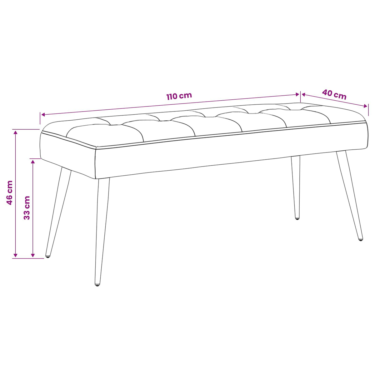 Klupa s gumbastim tkanjem Crna 110 x 40 x 46 cm Baršun