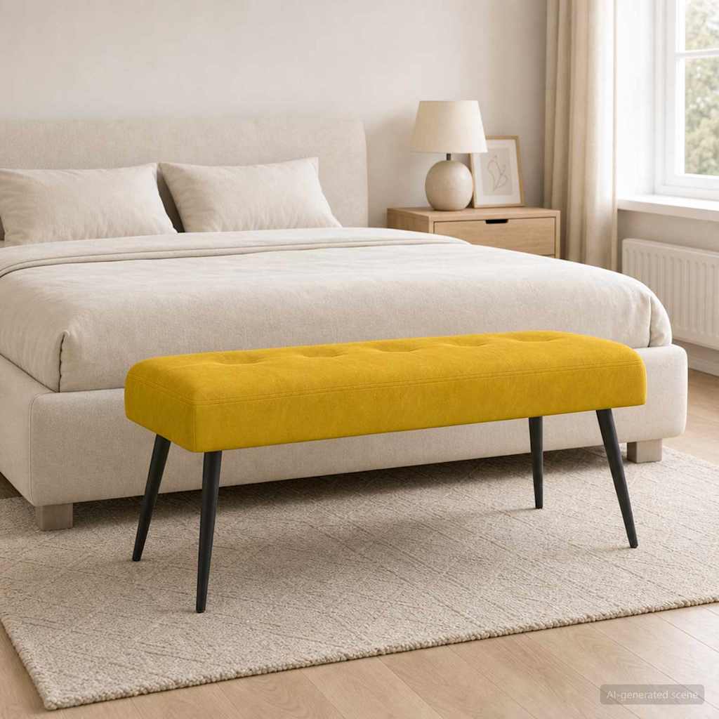 Klupa s gumbastim tkanjem Žuta 110 x 40 x 46 cm Baršun