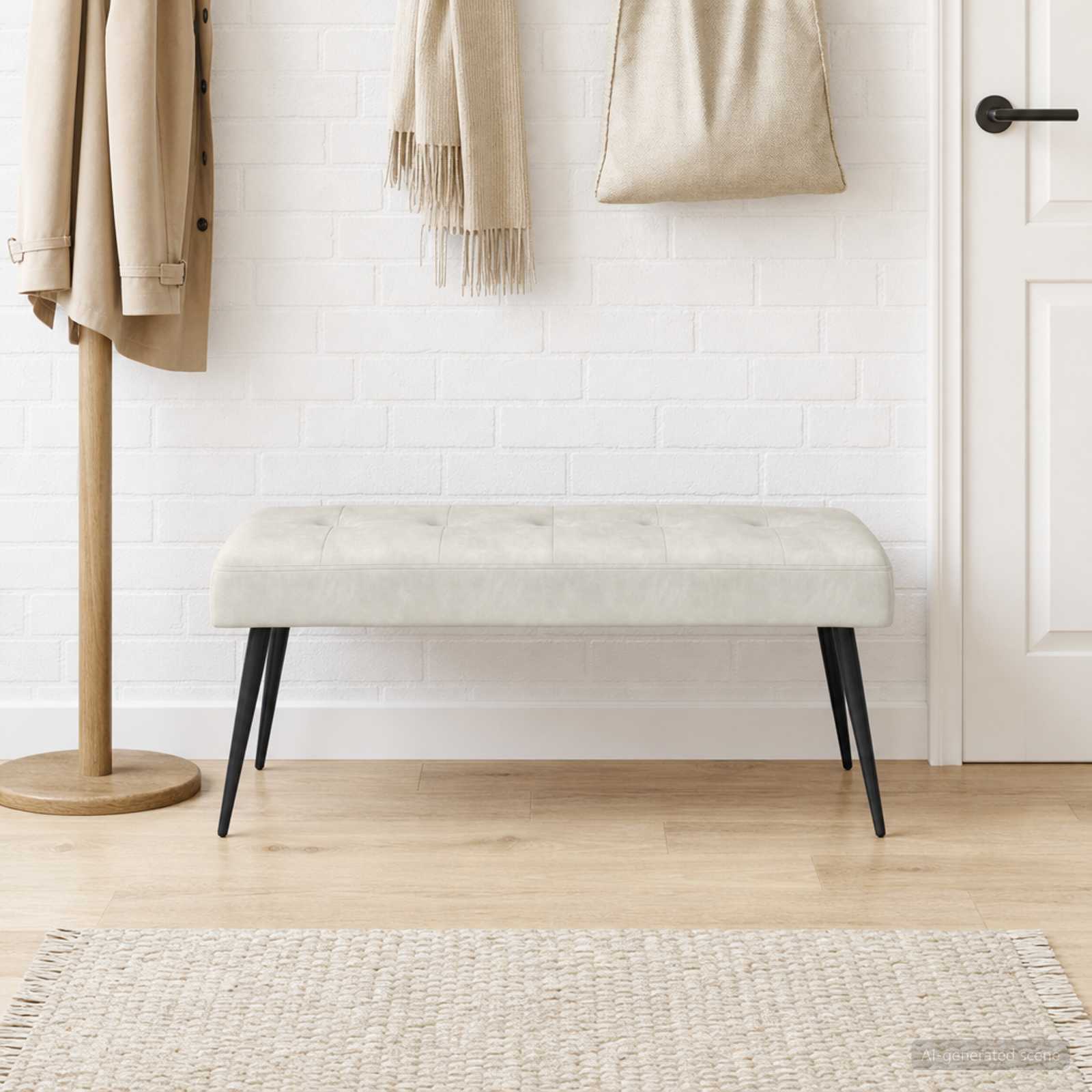 Klupa s gumbastim tkanjem Krem 110 x 40 x 46 cm Baršun