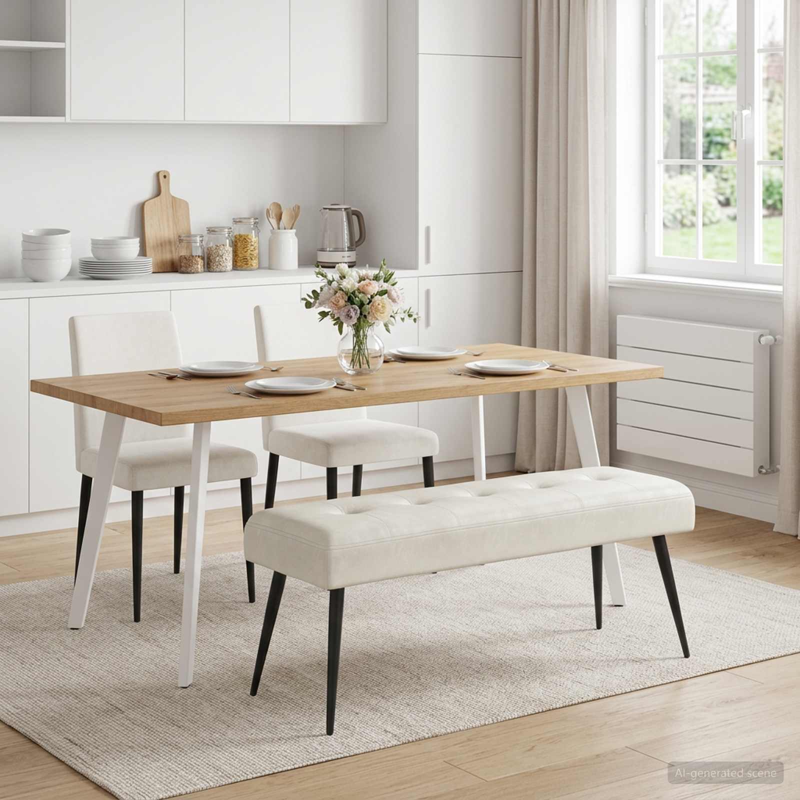 Klupa s gumbastim tkanjem Krem 110 x 40 x 46 cm Baršun