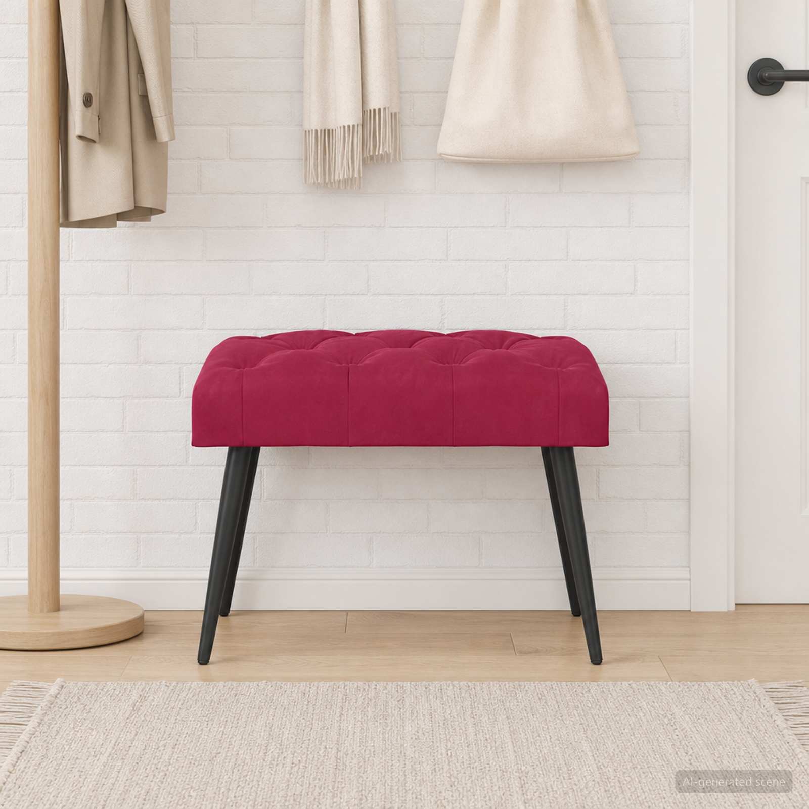 Klupa s gumbastim tkanjem Vinska crvena 60 x 40 x 45 cm Baršun