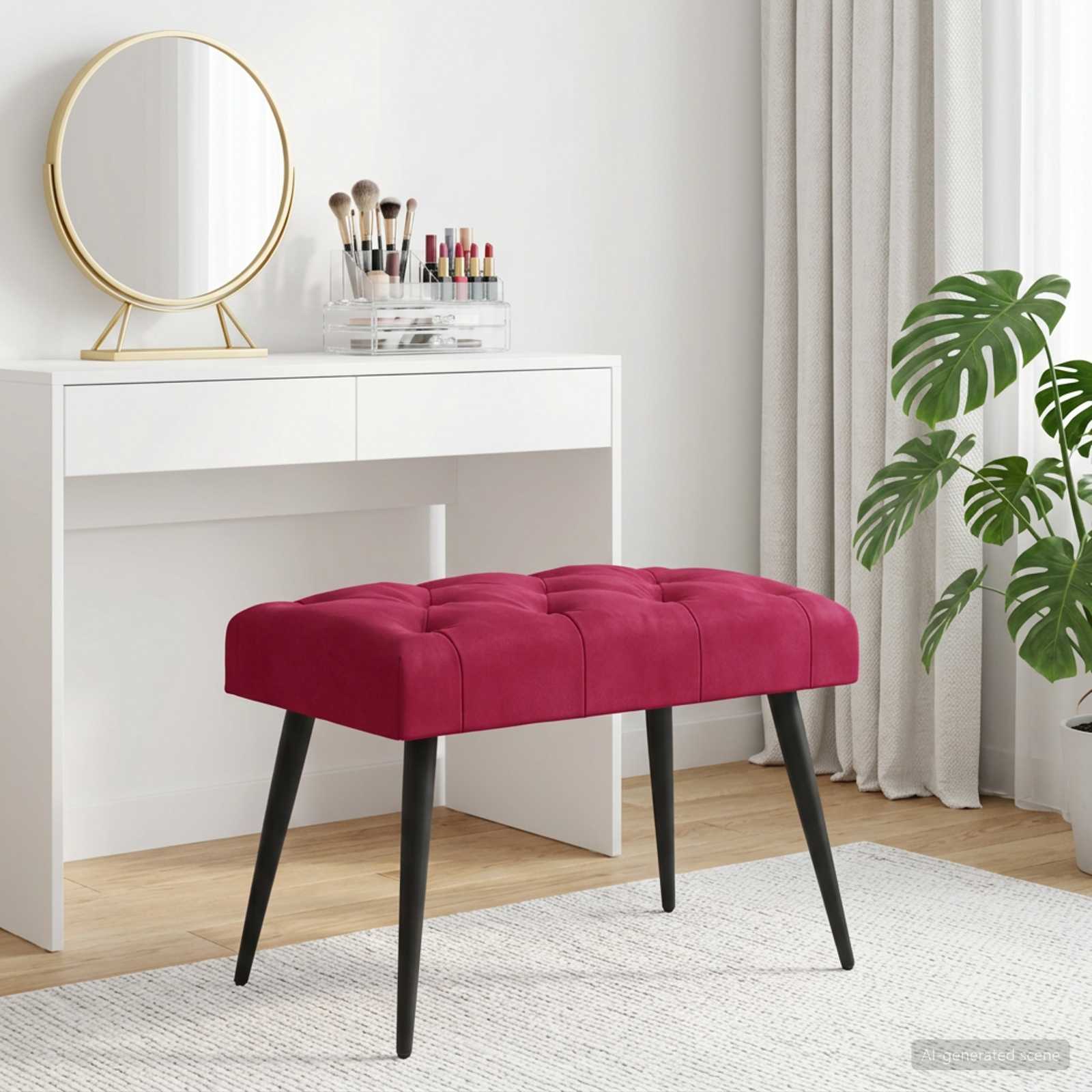 Klupa s gumbastim tkanjem Vinska crvena 60 x 40 x 45 cm Baršun