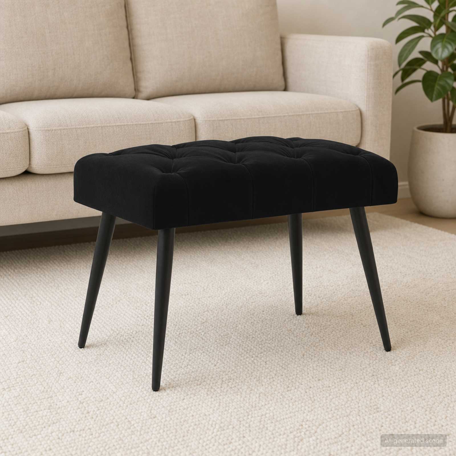 Klupa s gumbastim tkanjem Crna 60 x 40 x 45 cm Baršun