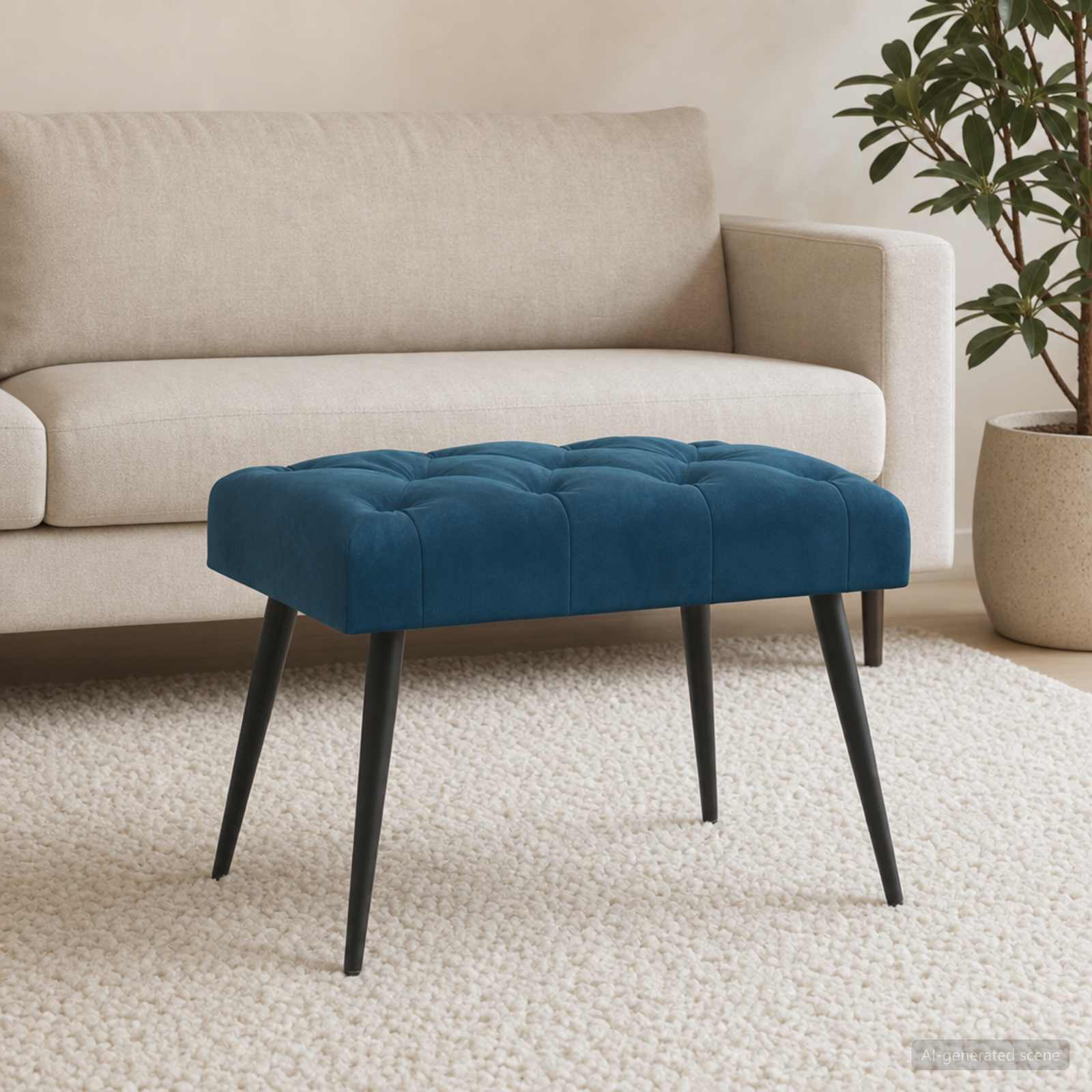 Klupa s gumbastim tkanjem Plava 60 x 40 x 45 cm Baršun