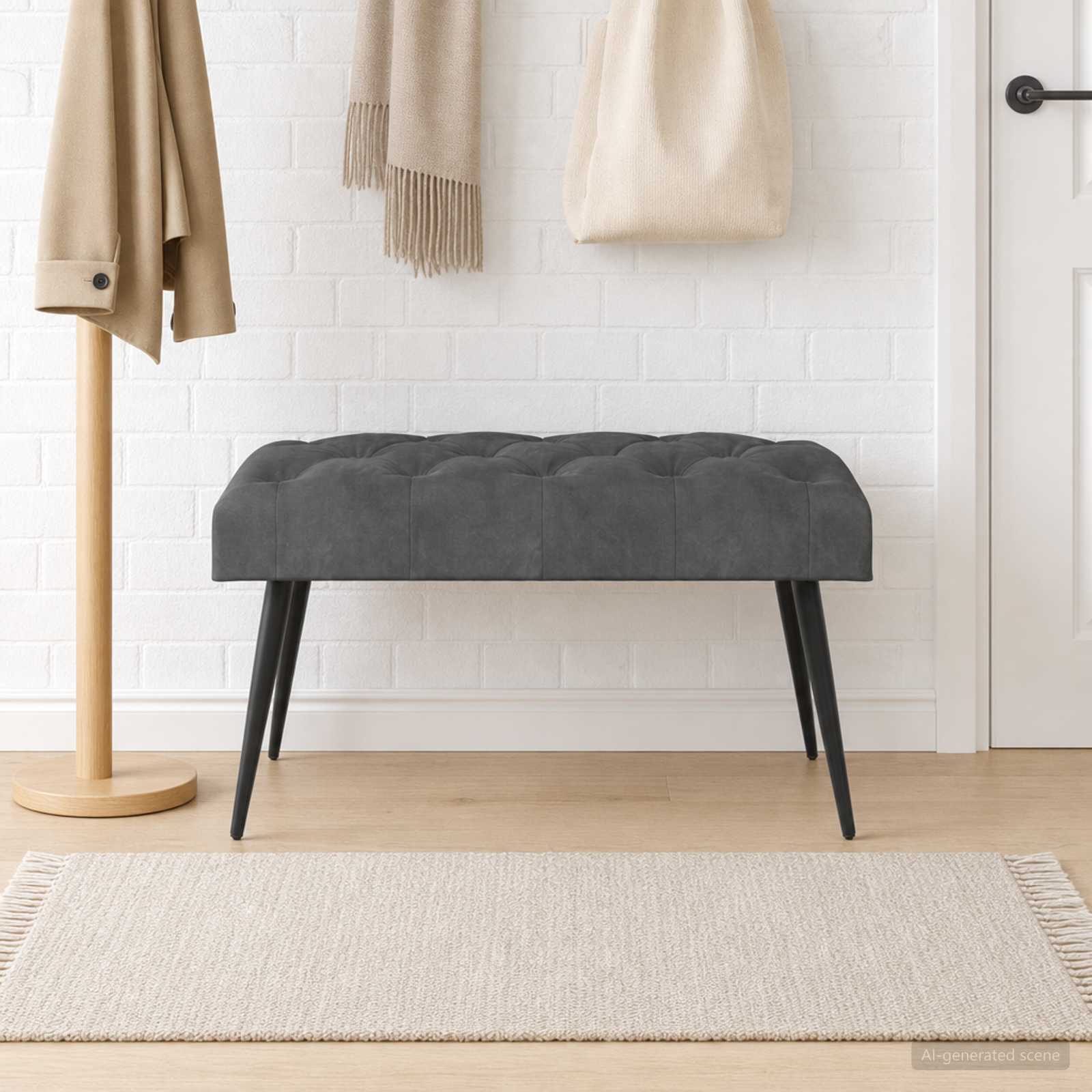 Klupa s gumbastim tkanjem Tamnosiva 80 x 40 x 46 cm Baršun