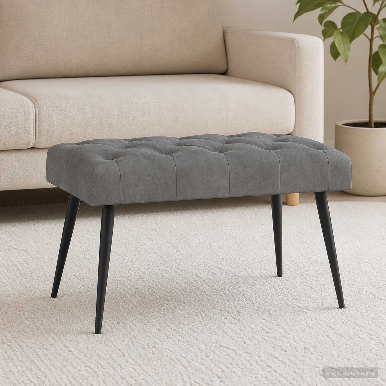 Klupa s gumbastim tkanjem Tamnosiva 80 x 40 x 46 cm Baršun