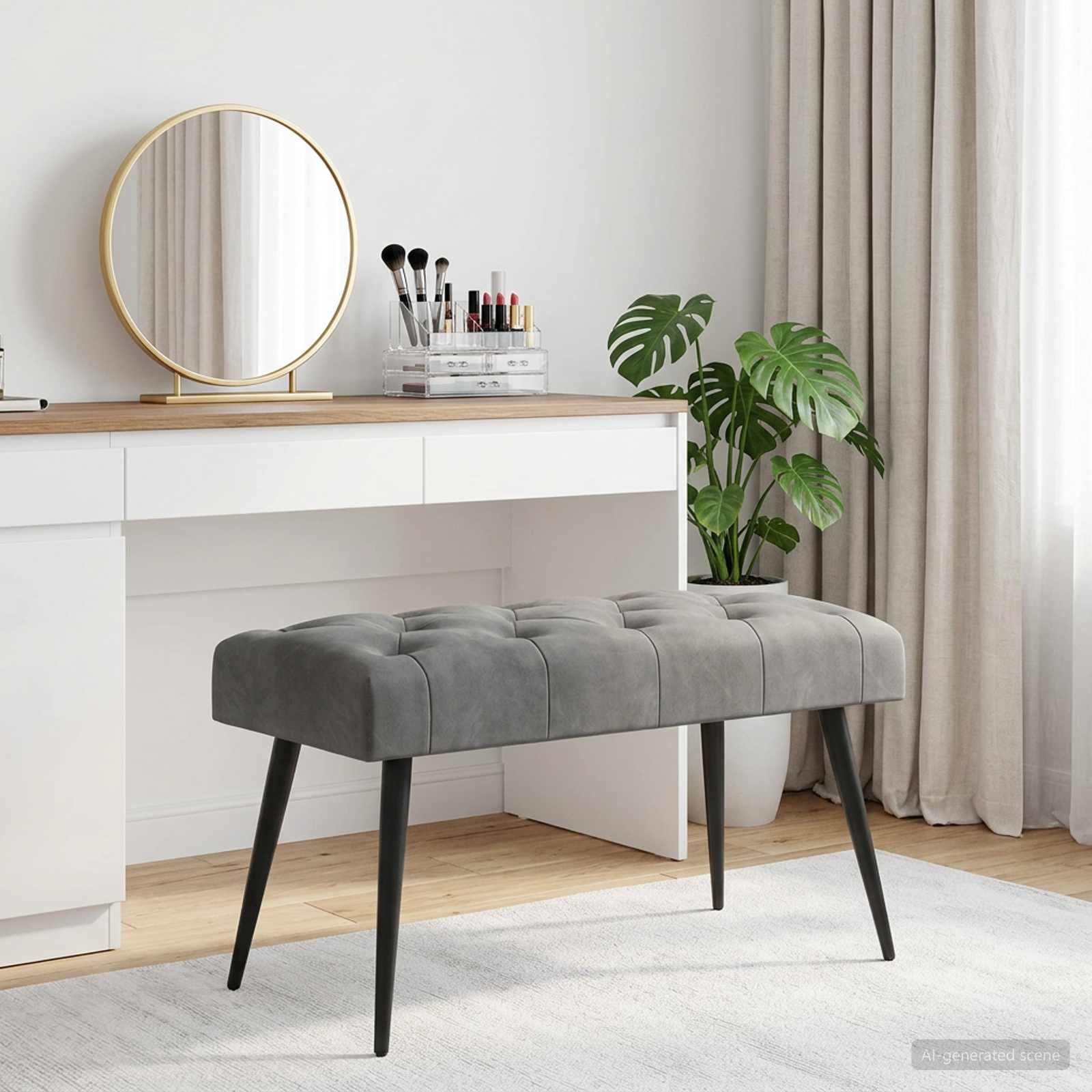 Klupa s gumbastim tkanjem Tamnosiva 80 x 40 x 46 cm Baršun