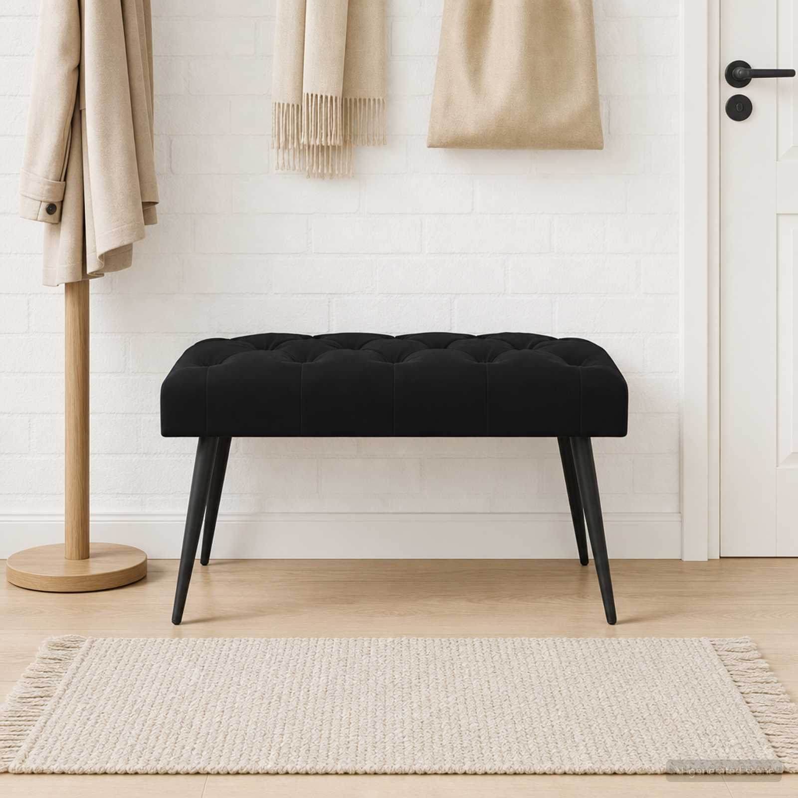 Klupa s gumbastim tkanjem Crna 80 x 40 x 46 cm Baršun