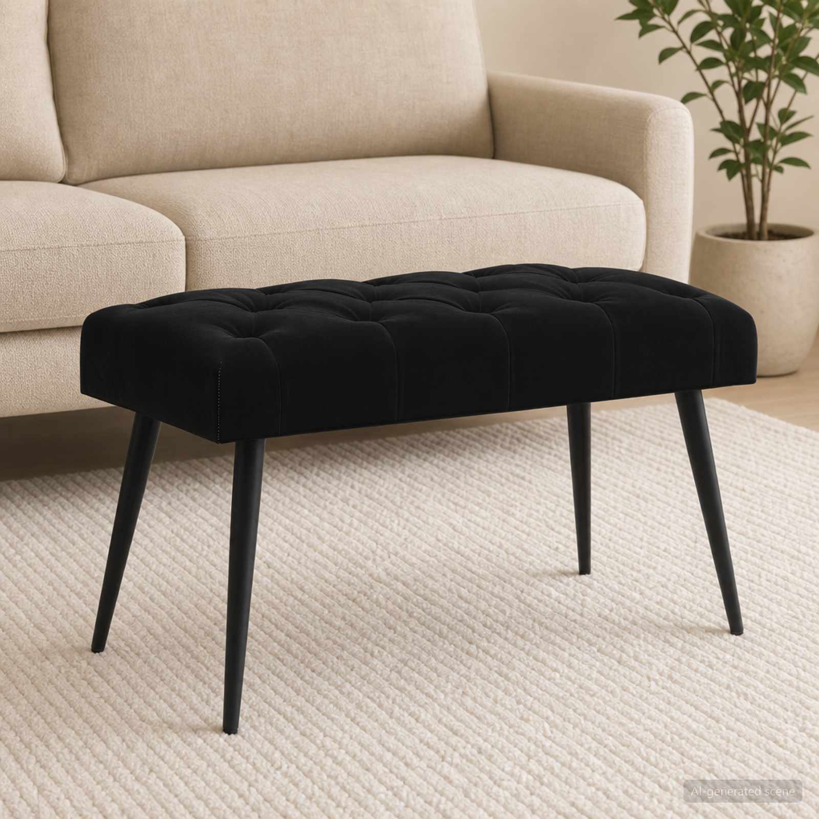 Klupa s gumbastim tkanjem Crna 80 x 40 x 46 cm Baršun