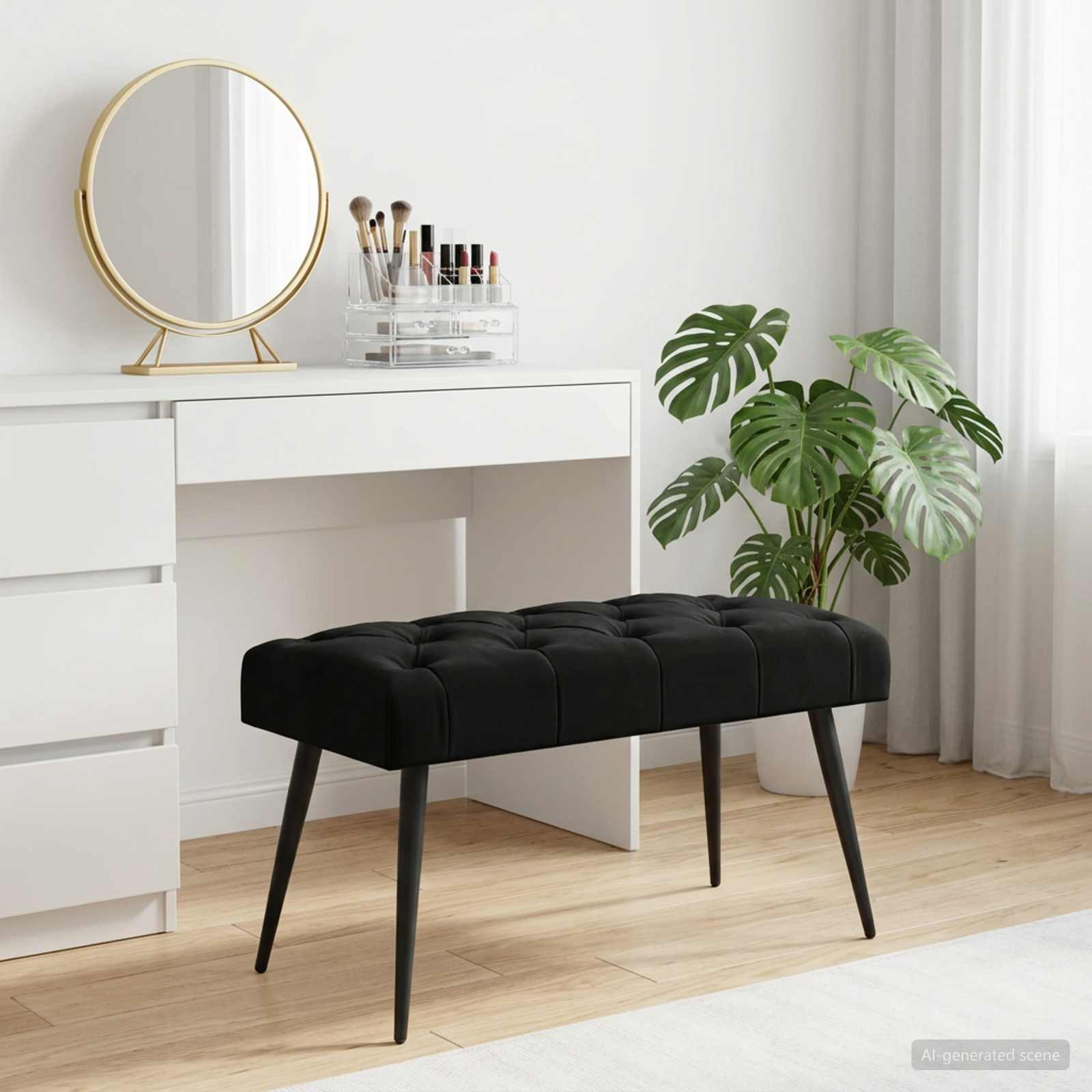Klupa s gumbastim tkanjem Crna 80 x 40 x 46 cm Baršun